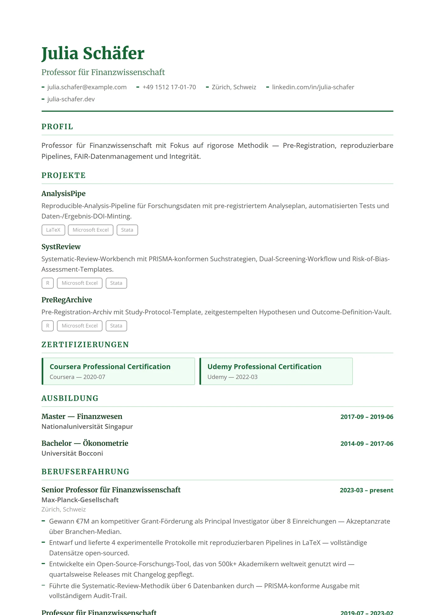Finanzen & Wirtschaft — Lebenslauf-Vorlagen