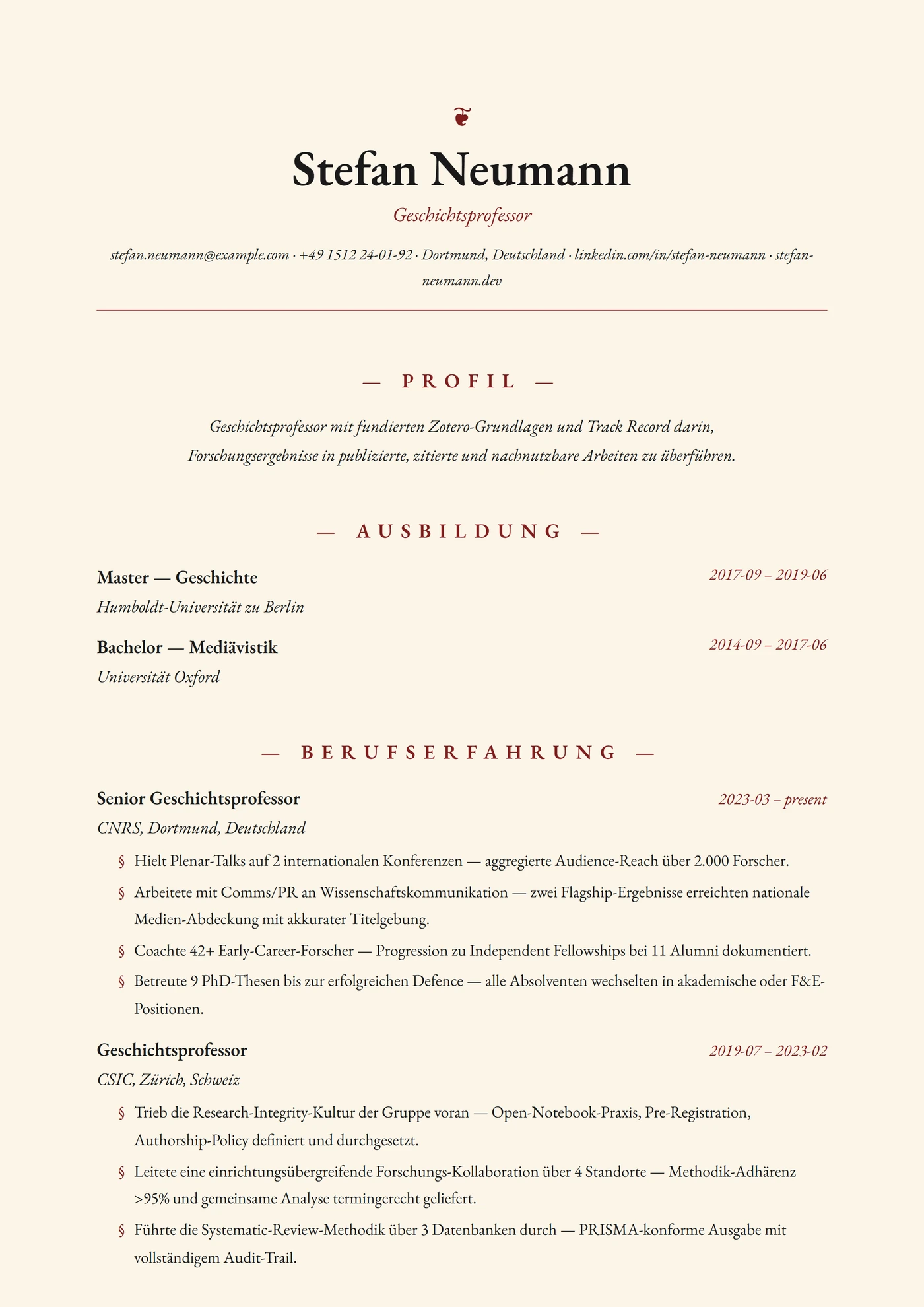 Geschichte — Lebenslauf-Vorlagen