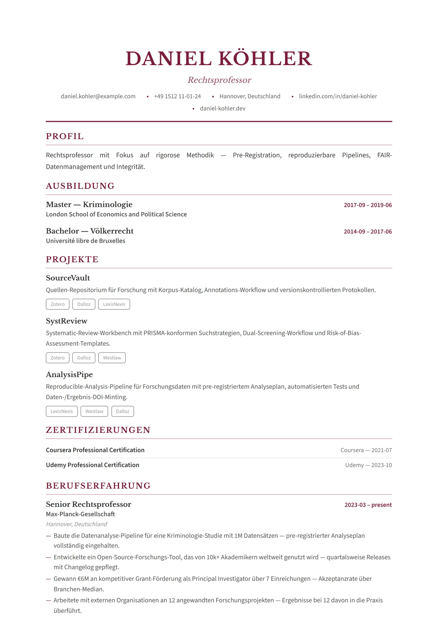 Recht & Rechtswissenschaften — Lebenslauf-Vorlagen