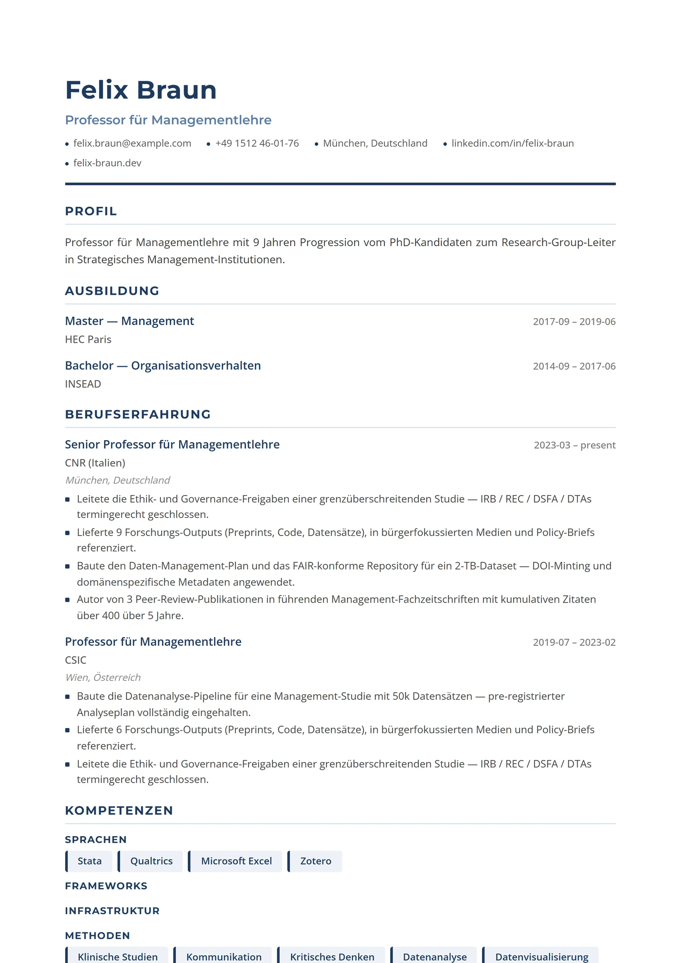 Management & Business — Lebenslauf-Vorlagen