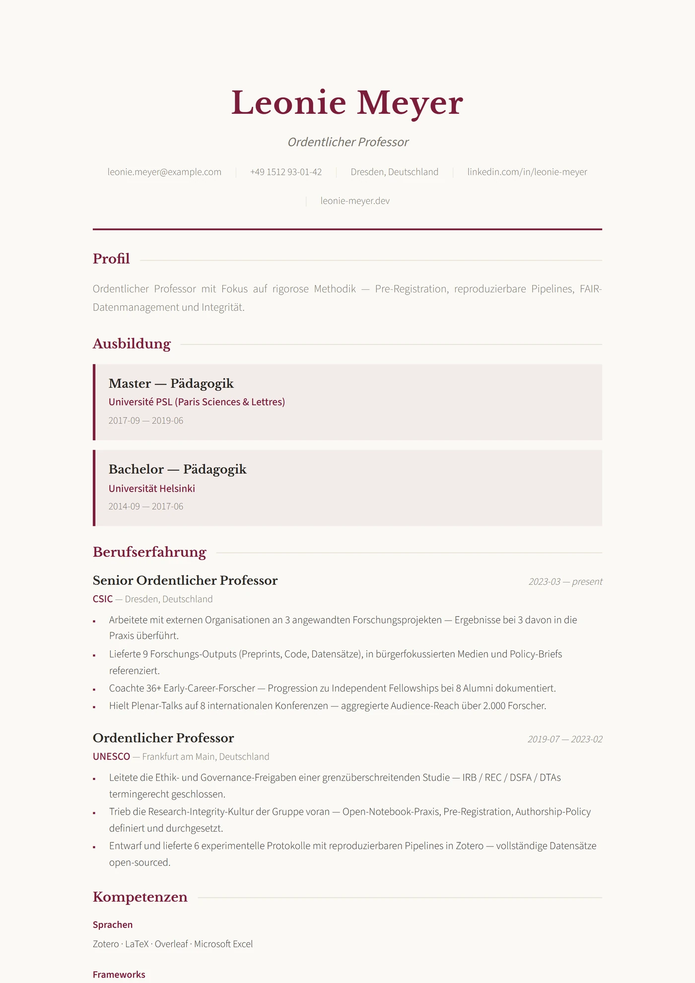 Wissenschaftler — Lebenslauf-Vorlagen
