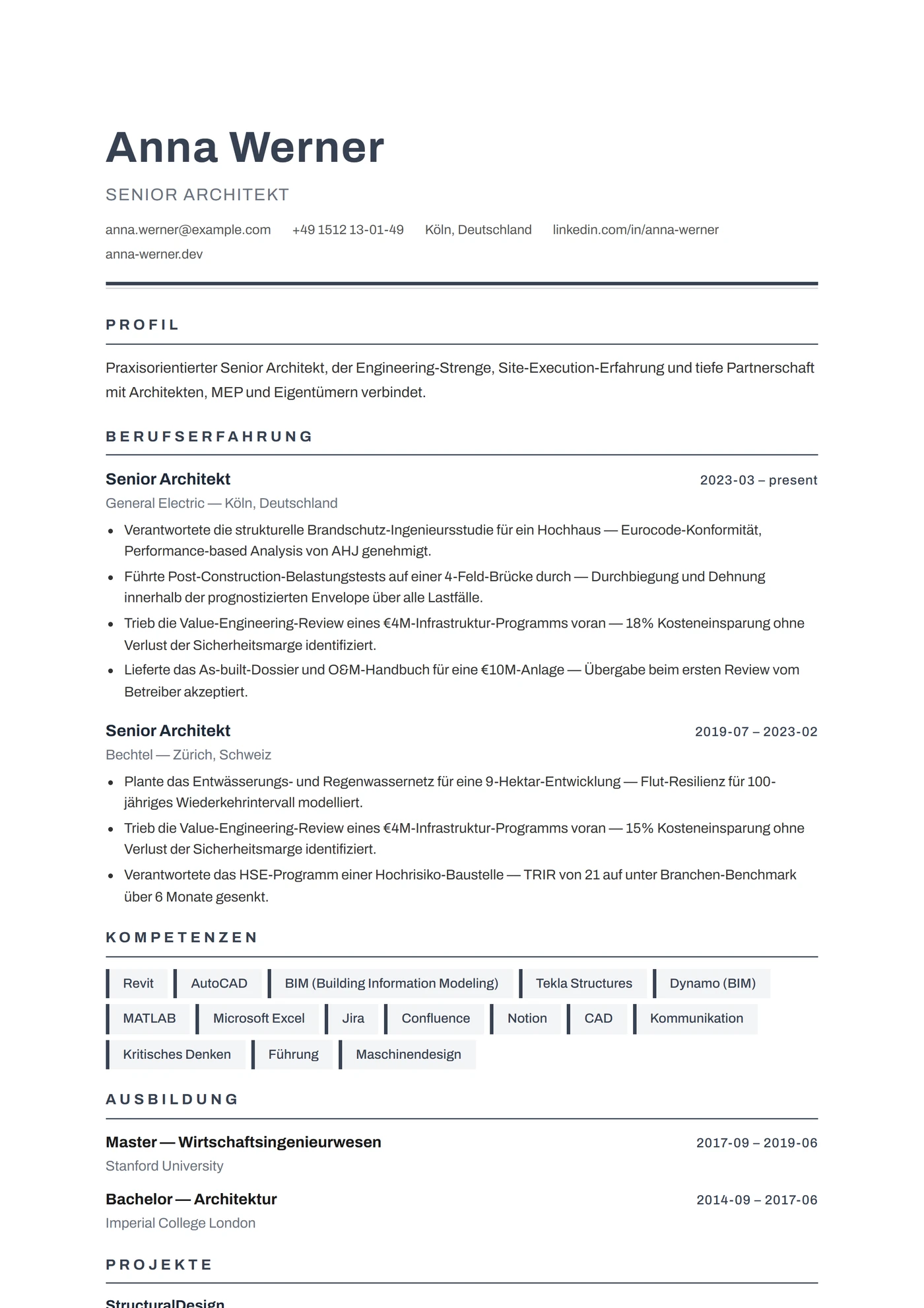 ATS Architekt — Lebenslauf-Vorlagen