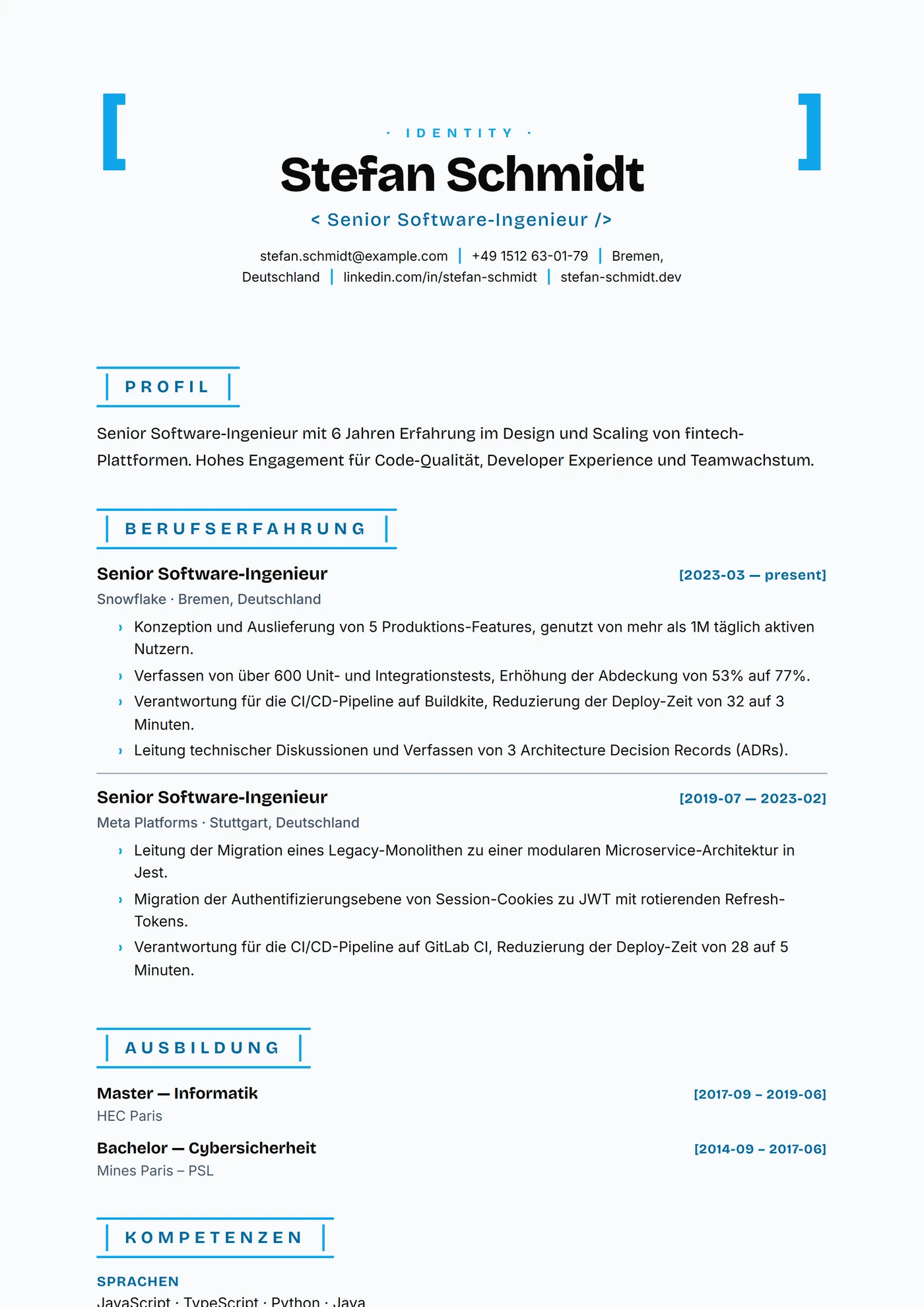 ATS Klammer-System — Lebenslauf-Vorlagen