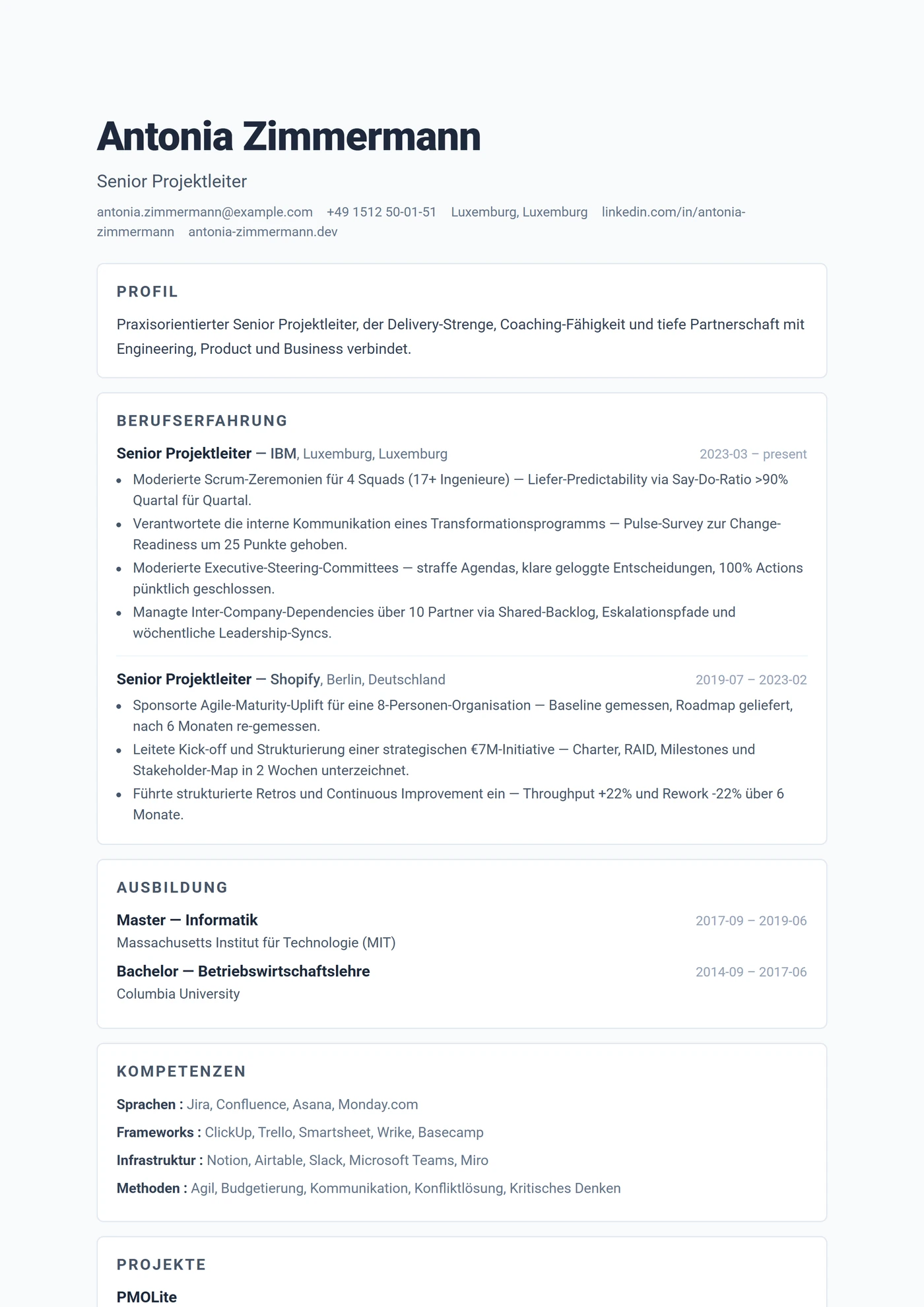 ATS Kartensektionen — Lebenslauf-Vorlagen