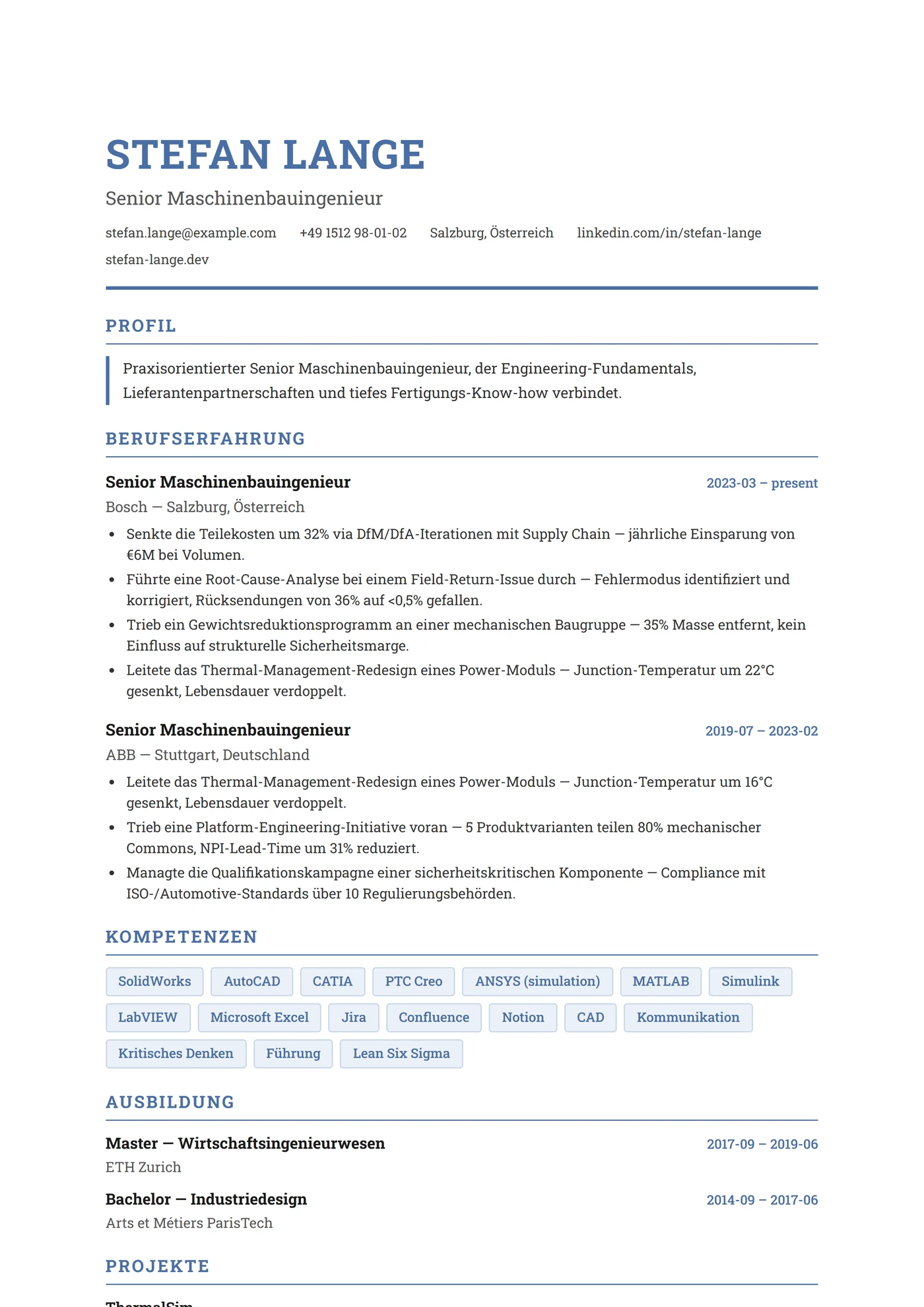 ATS Ingenieur — Lebenslauf-Vorlagen