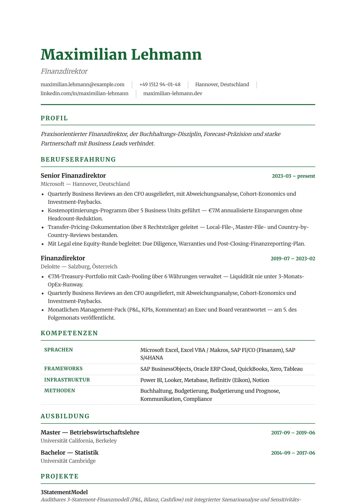 ATS Finance Pro — Lebenslauf-Vorlagen