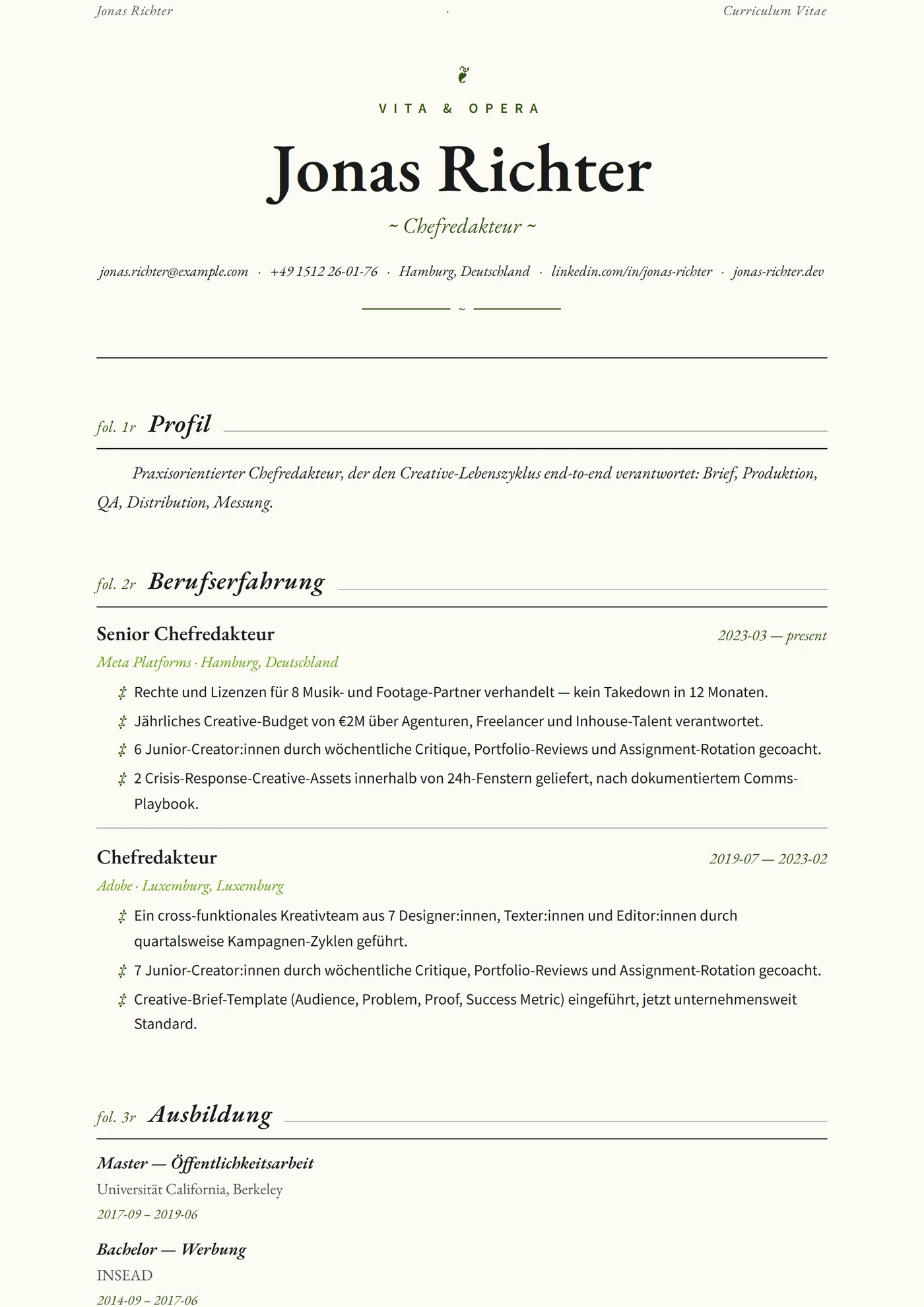 ATS Folio — Lebenslauf-Vorlagen