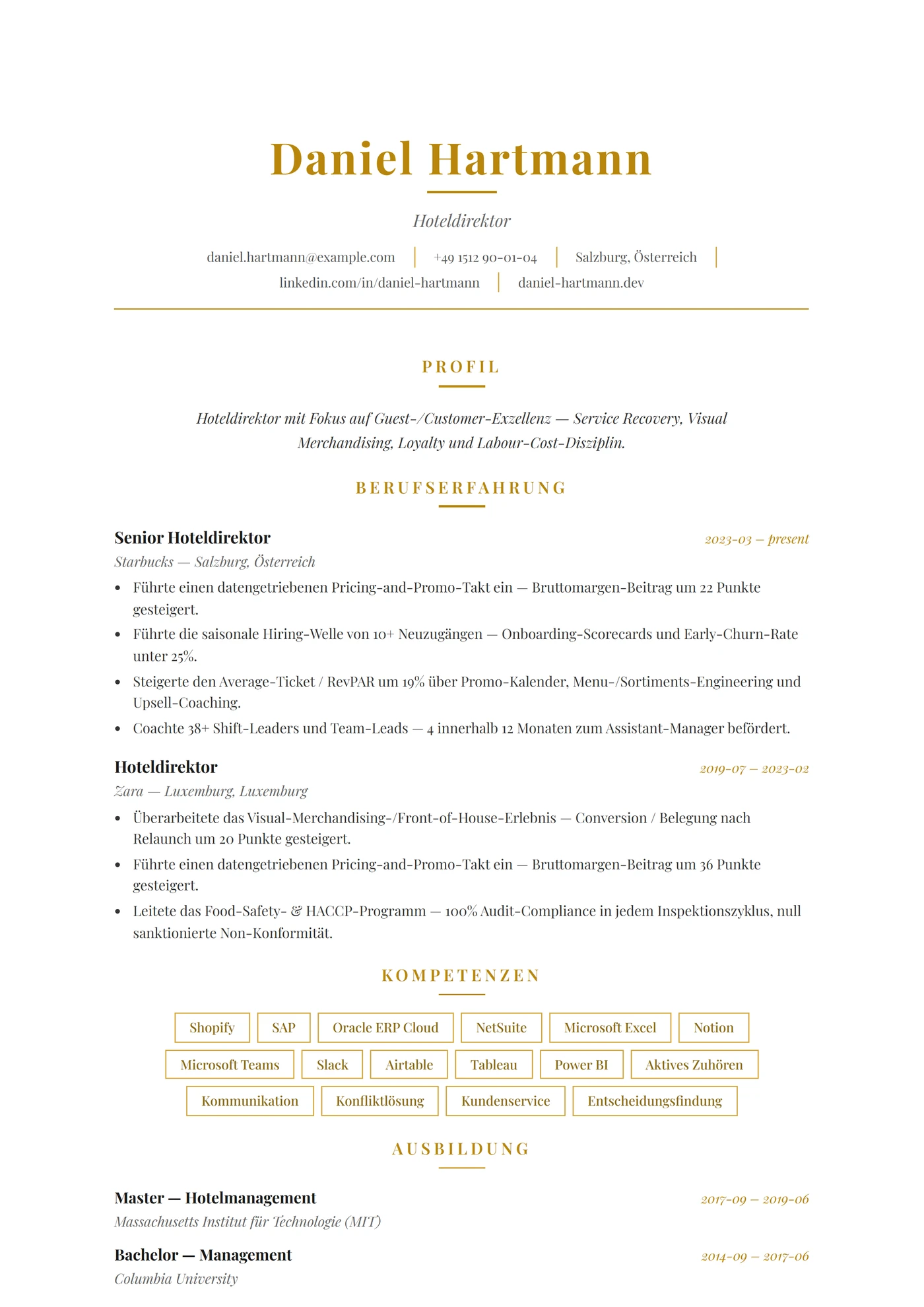 ATS Hotellerie — Lebenslauf-Vorlagen