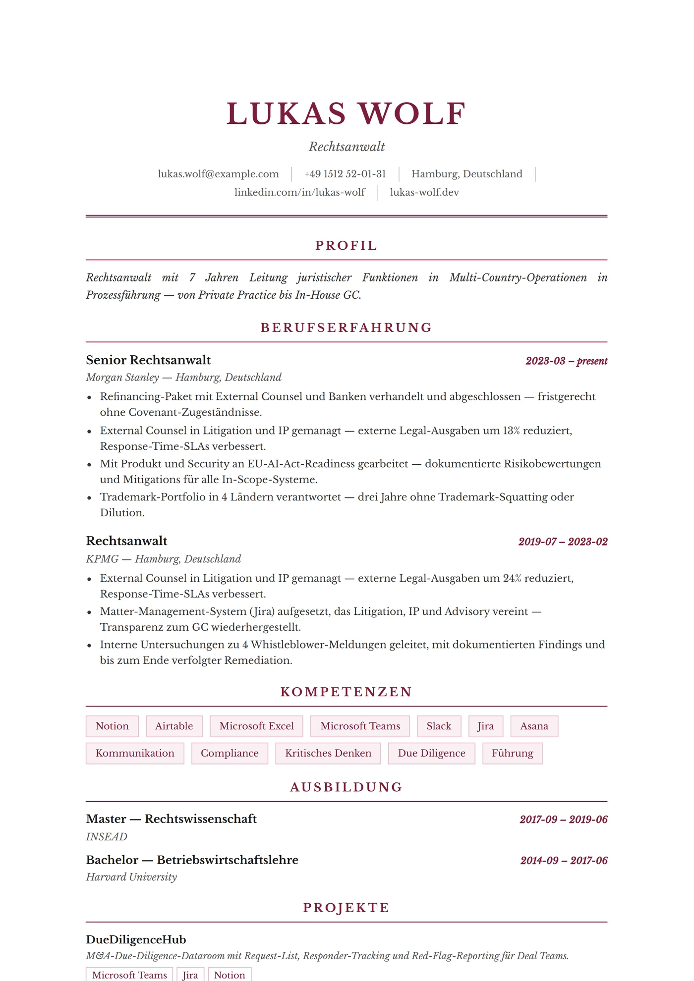 ATS Recht — Lebenslauf-Vorlagen