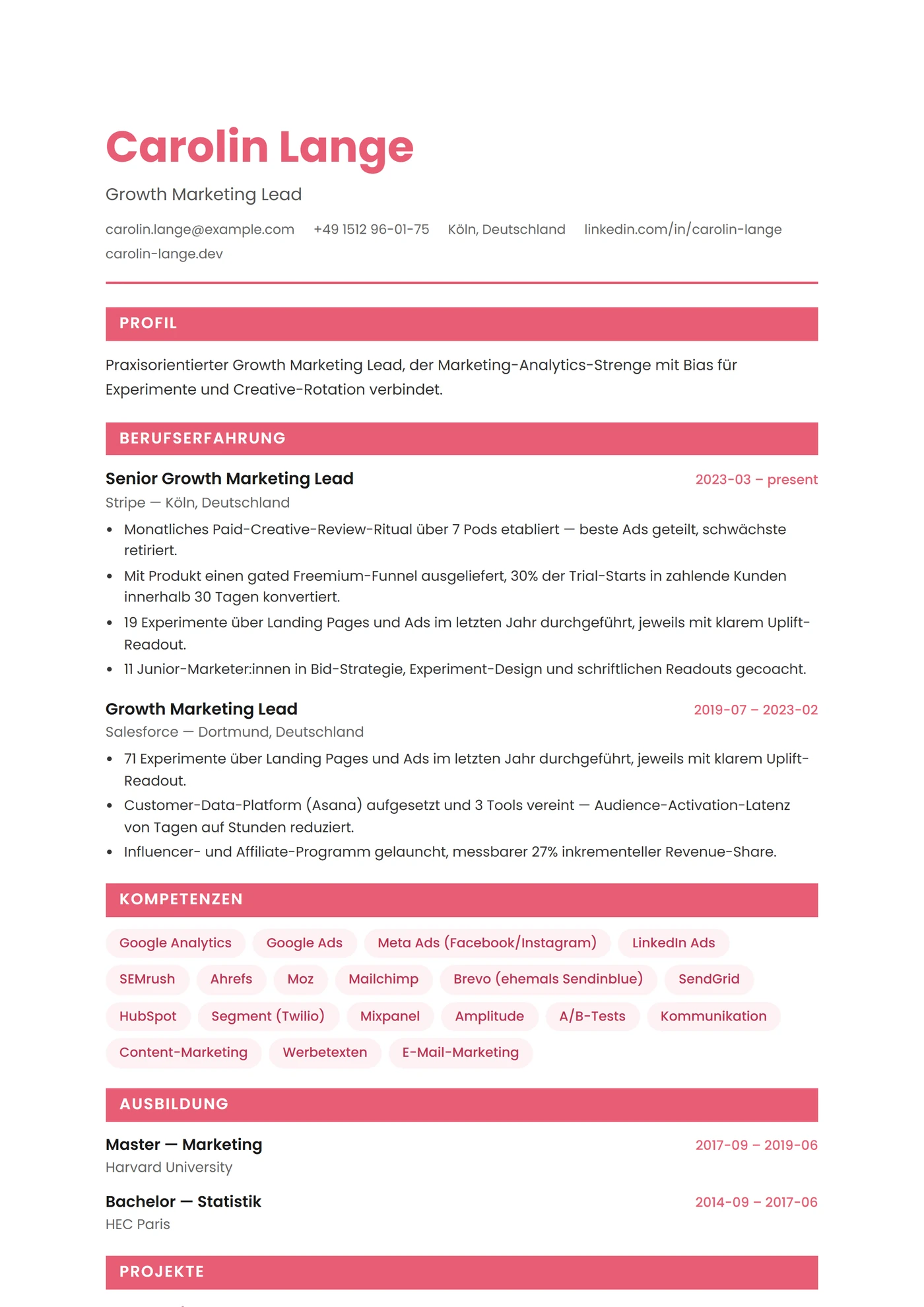 ATS Marketing — Lebenslauf-Vorlagen