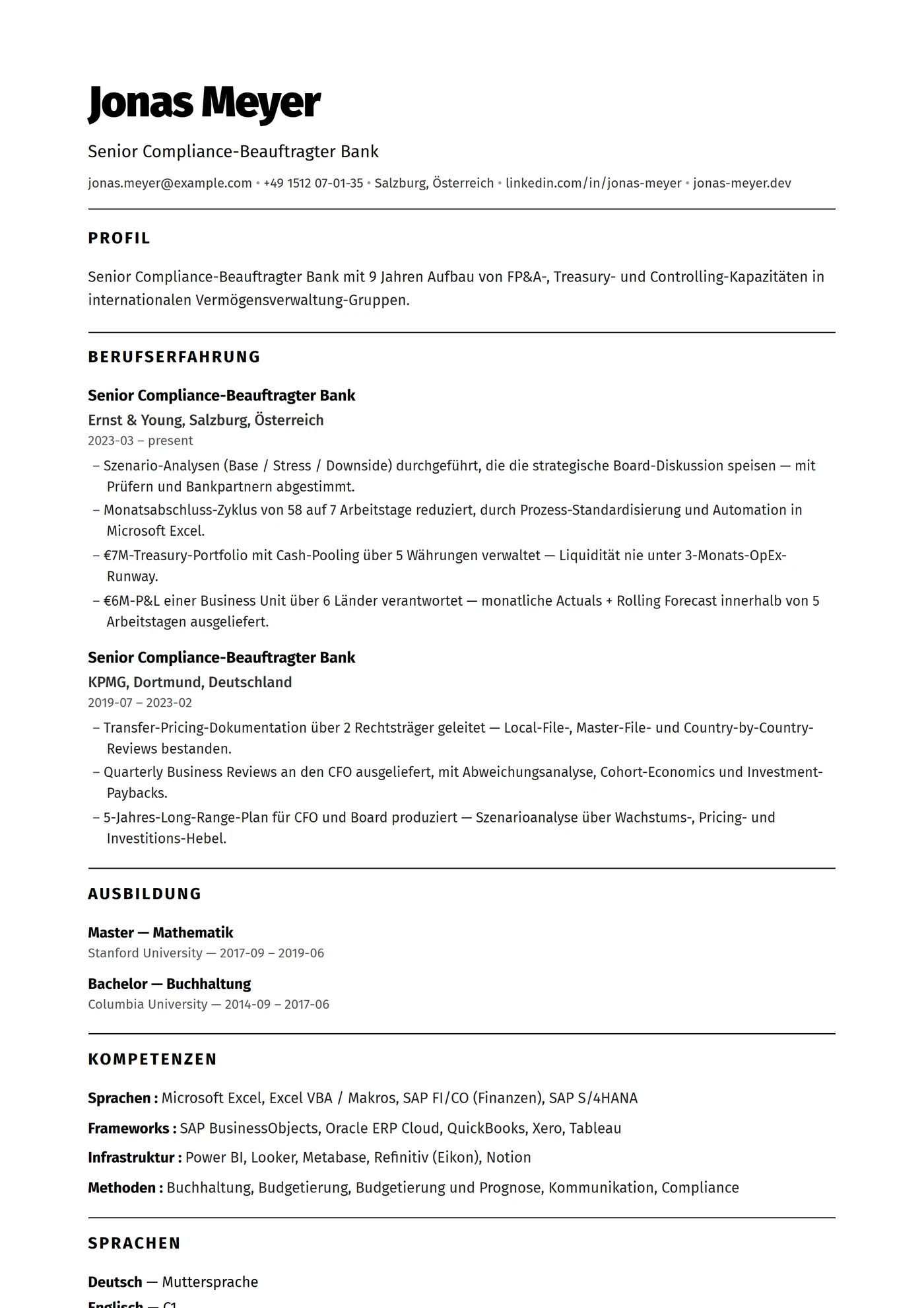 ATS Monochrom — Lebenslauf-Vorlagen