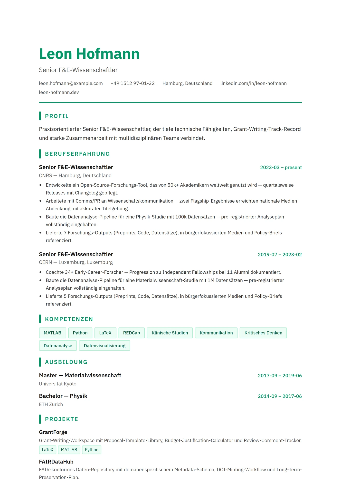 ATS Wissenschaftler — Lebenslauf-Vorlagen