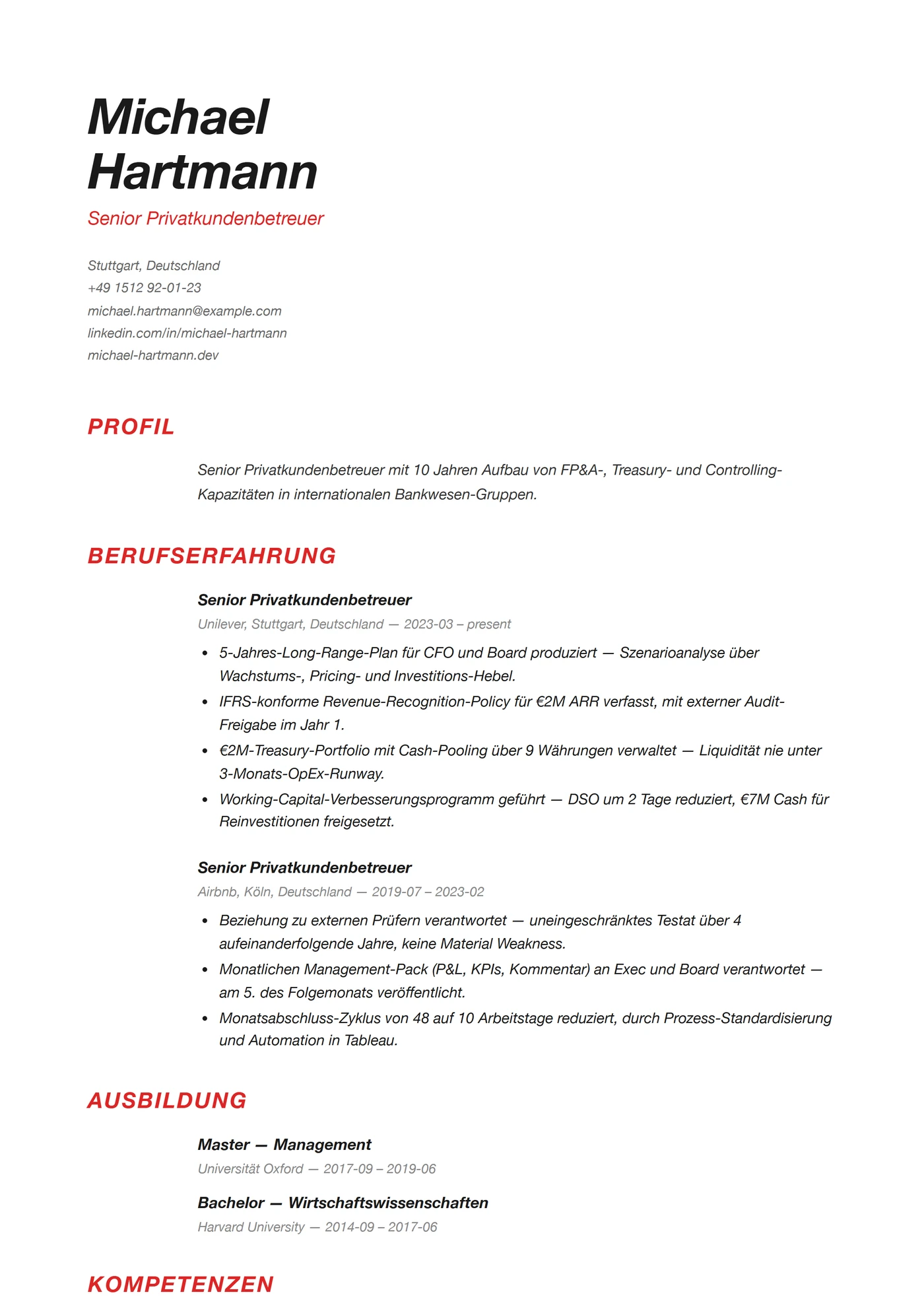 ATS Schweizer — Lebenslauf-Vorlagen