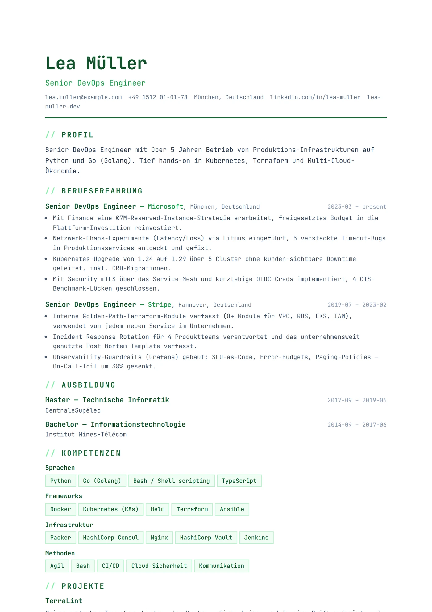 ATS Tech Stack — Lebenslauf-Vorlagen