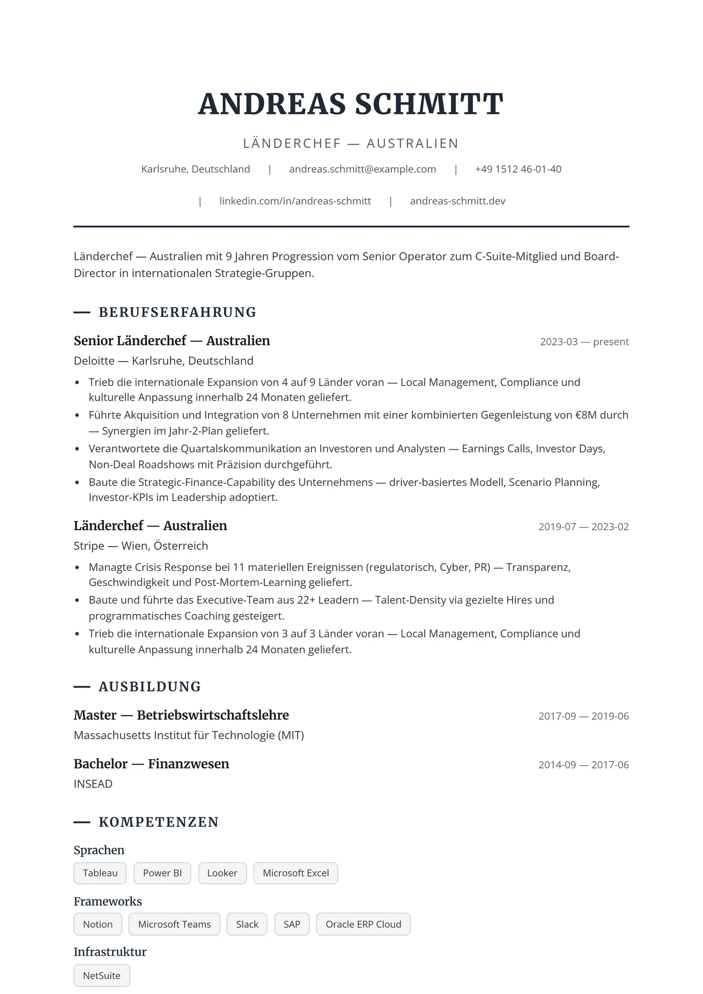 Australien Führungsebene — Lebenslauf-Vorlagen