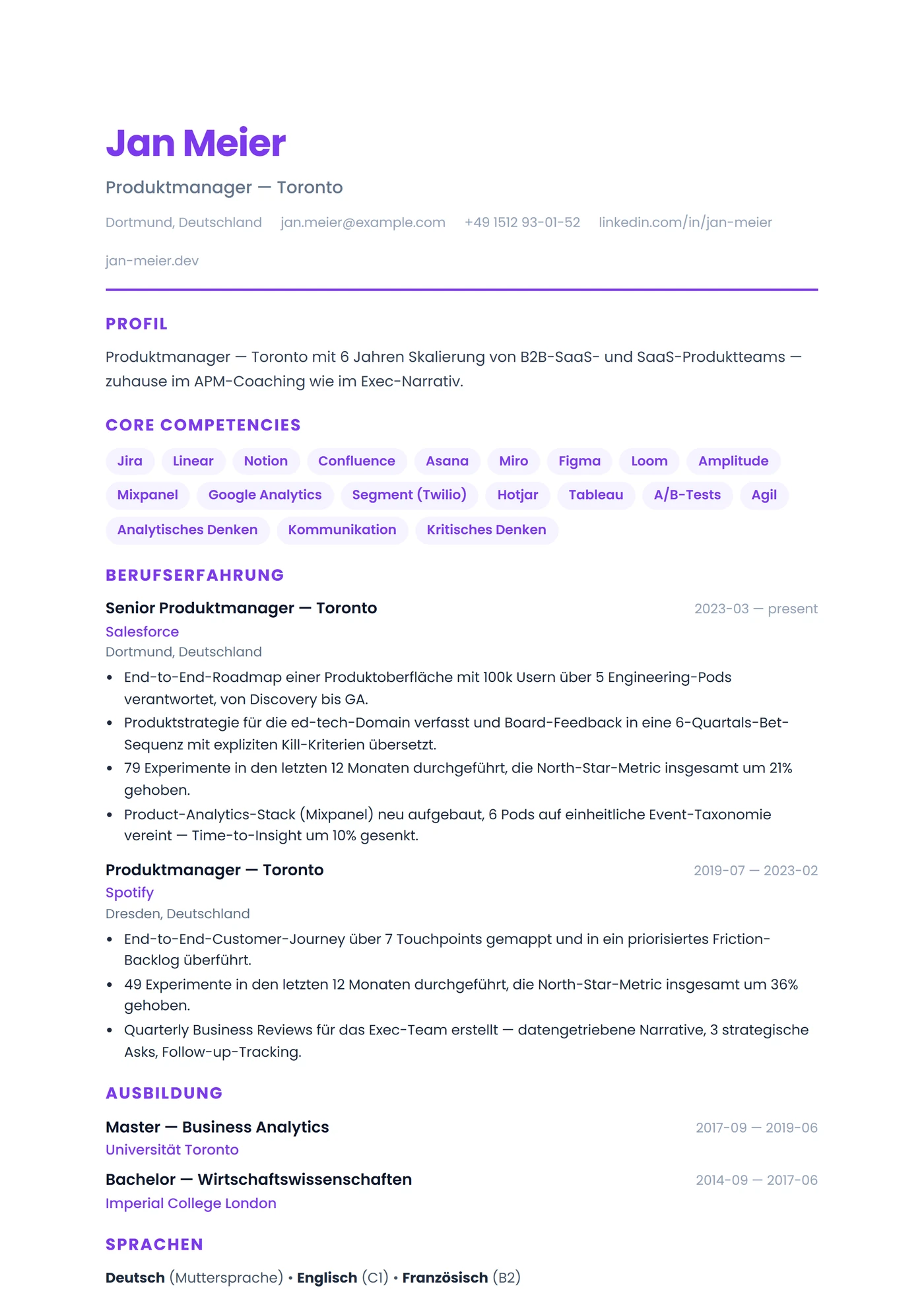 Kanada Englisch Modern — Lebenslauf-Vorlagen