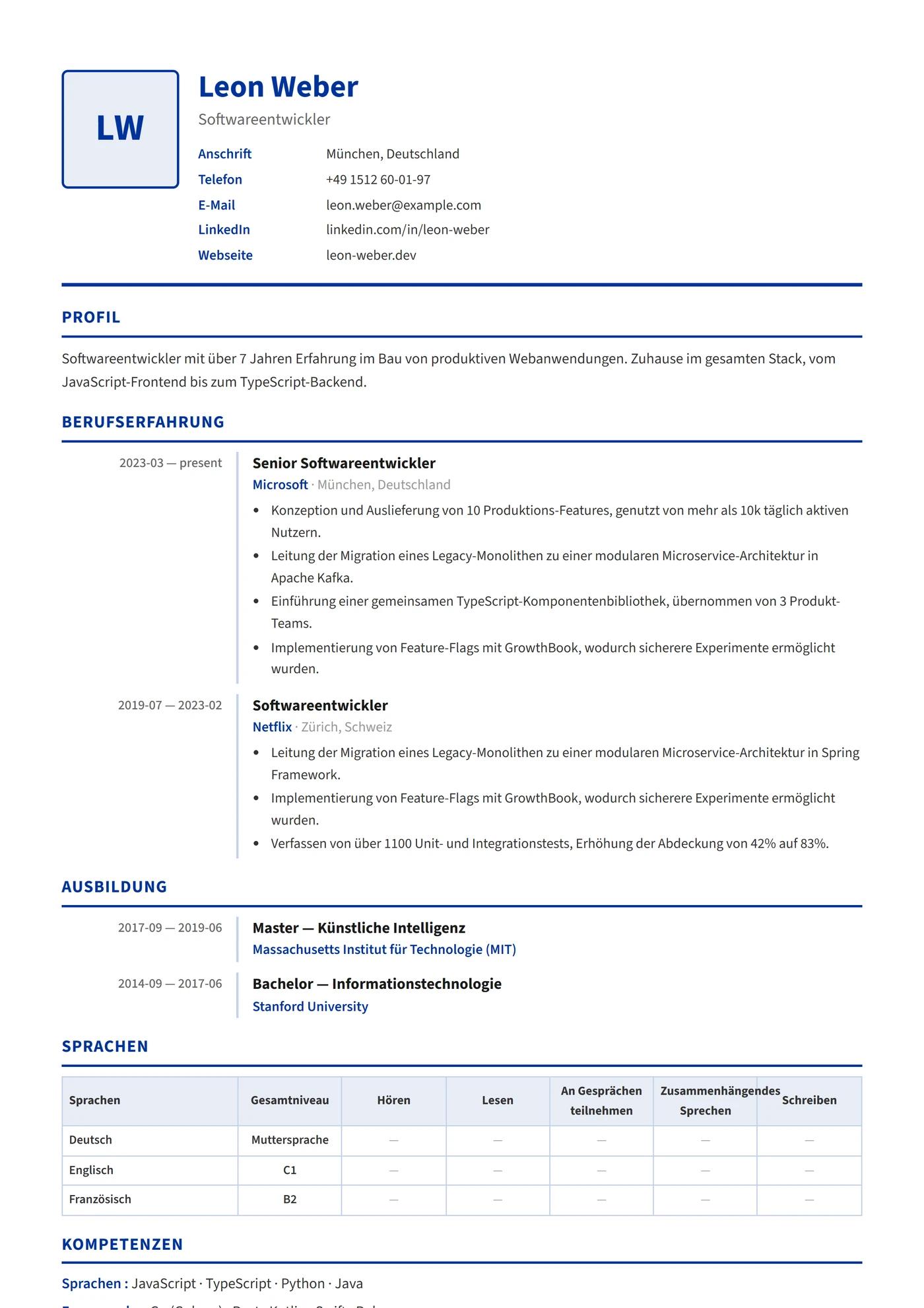 Europass CV — Lebenslauf-Vorlagen