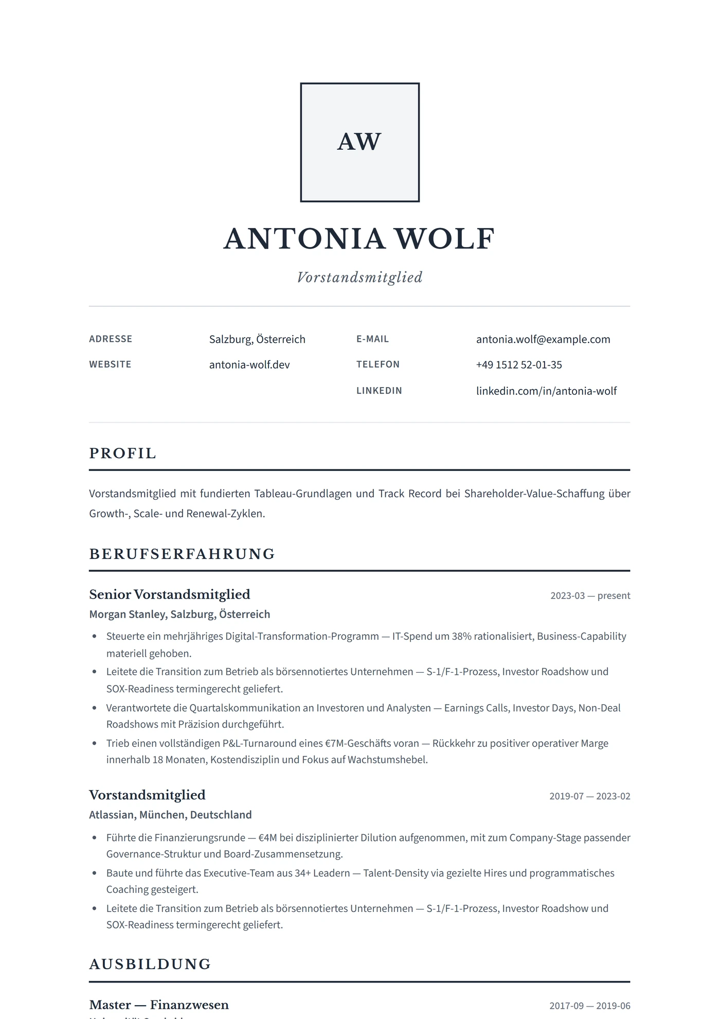 Deutschland Executive — Lebenslauf-Vorlagen