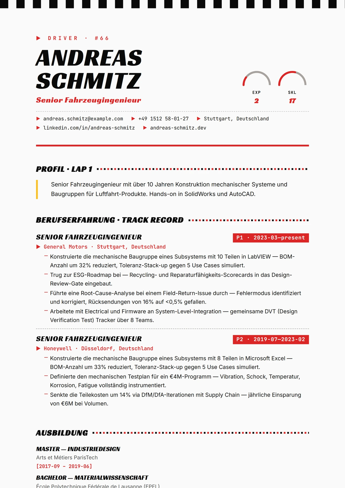Branche — Automobil — Lebenslauf-Vorlagen