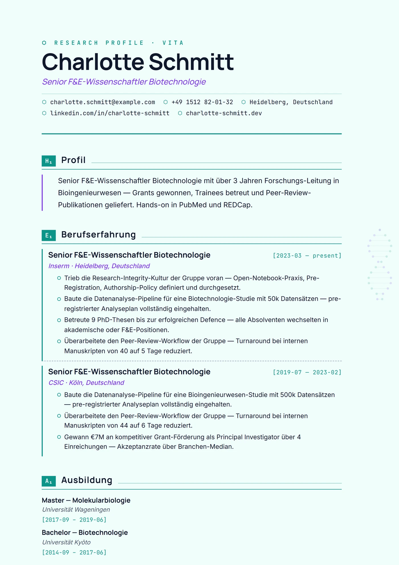 Branche — Biotech — Lebenslauf-Vorlagen