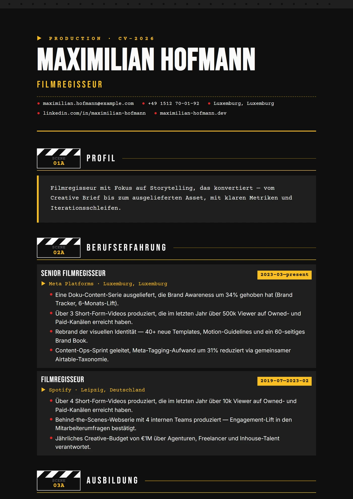 Branche — Filmproduktion — Lebenslauf-Vorlagen