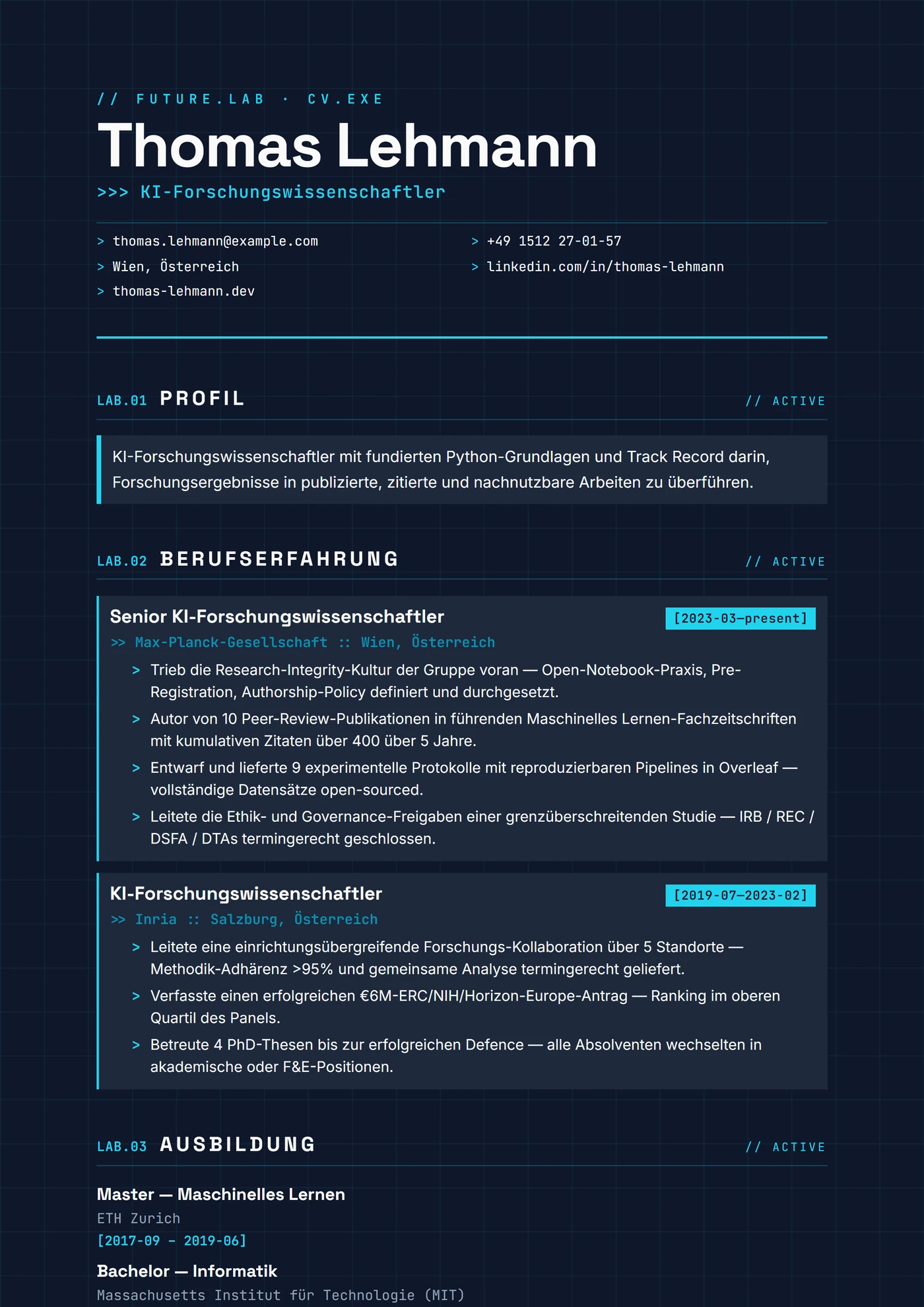 Modern Future Lab — Lebenslauf-Vorlagen