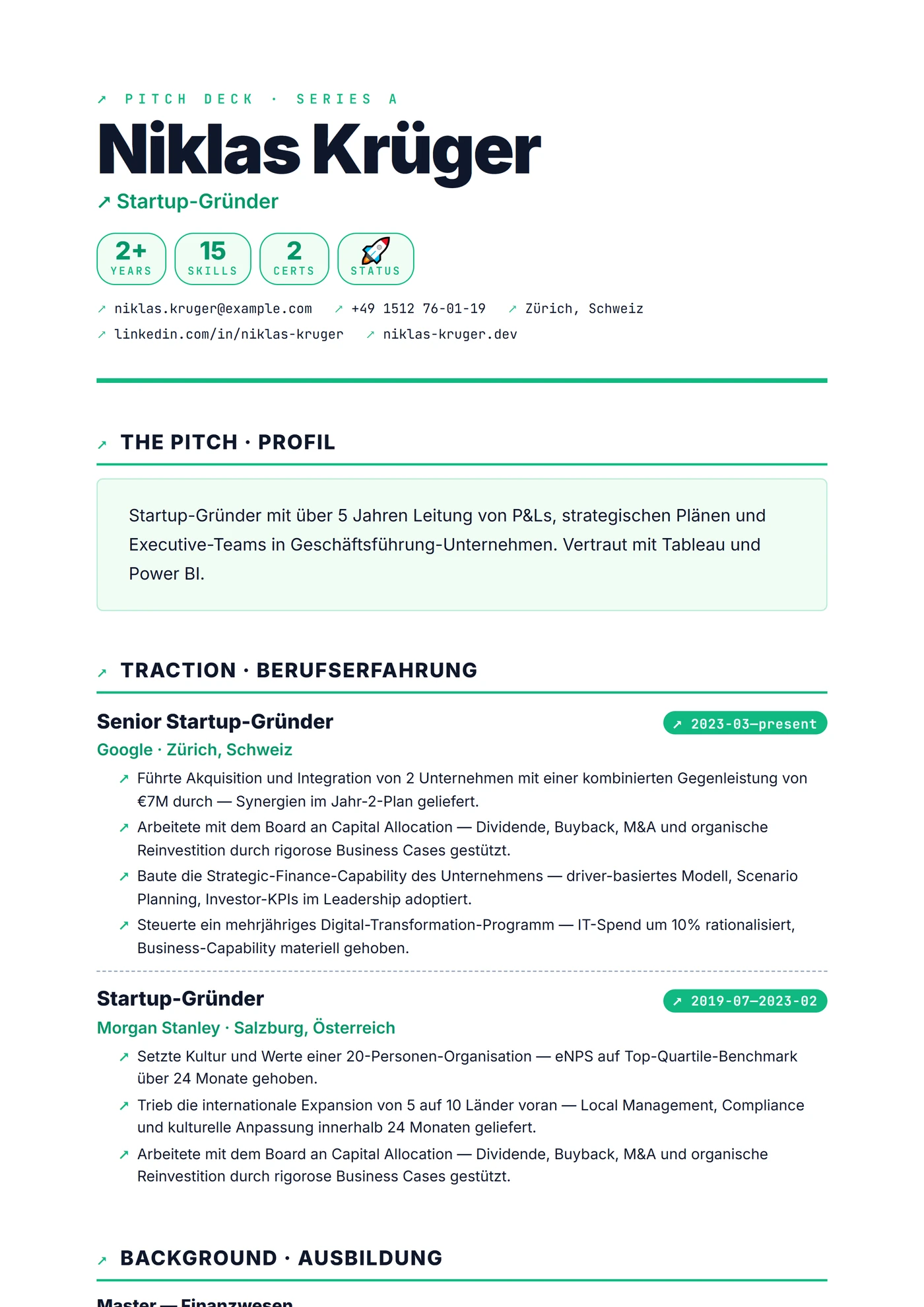 Modern Startup Pitch — Lebenslauf-Vorlagen