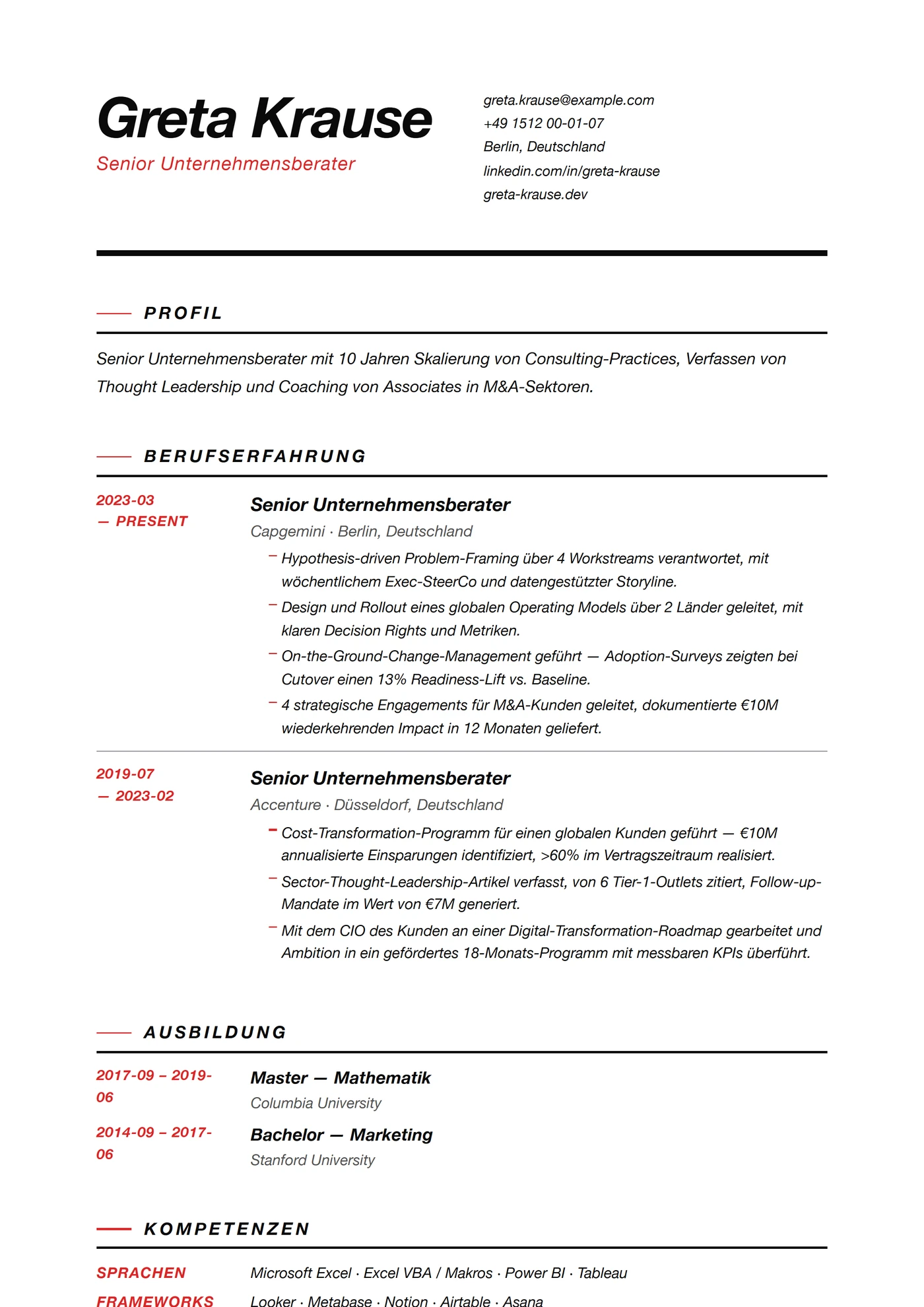 Modern Schweizer Raster — Lebenslauf-Vorlagen
