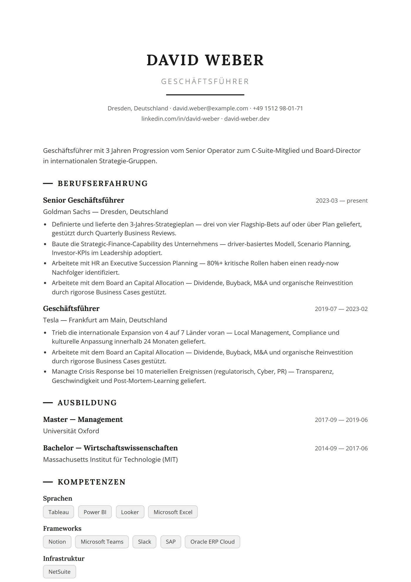 Niederlande Executive — Lebenslauf-Vorlagen