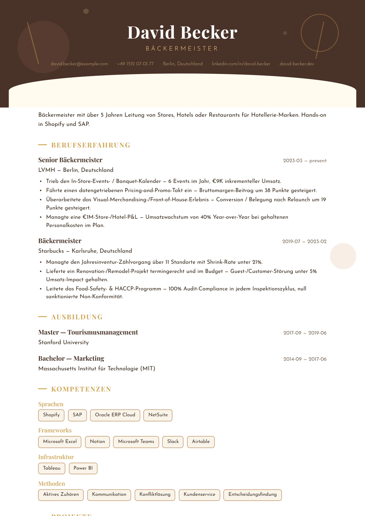 Beruf — Bäcker — Lebenslauf-Vorlagen