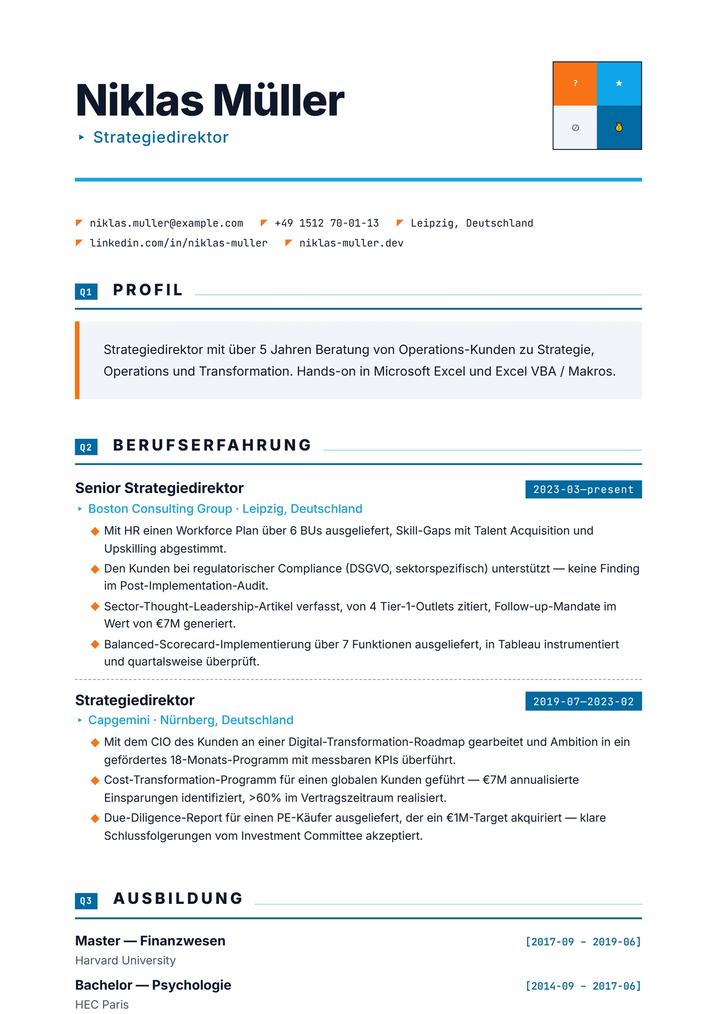 Strategiematrix — Lebenslauf-Vorlagen