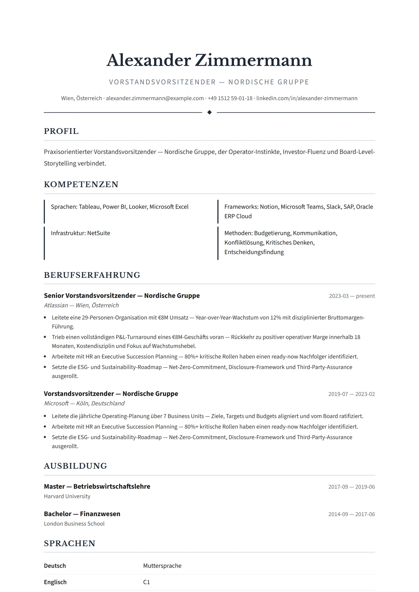 Skandinavien Executive — Lebenslauf-Vorlagen