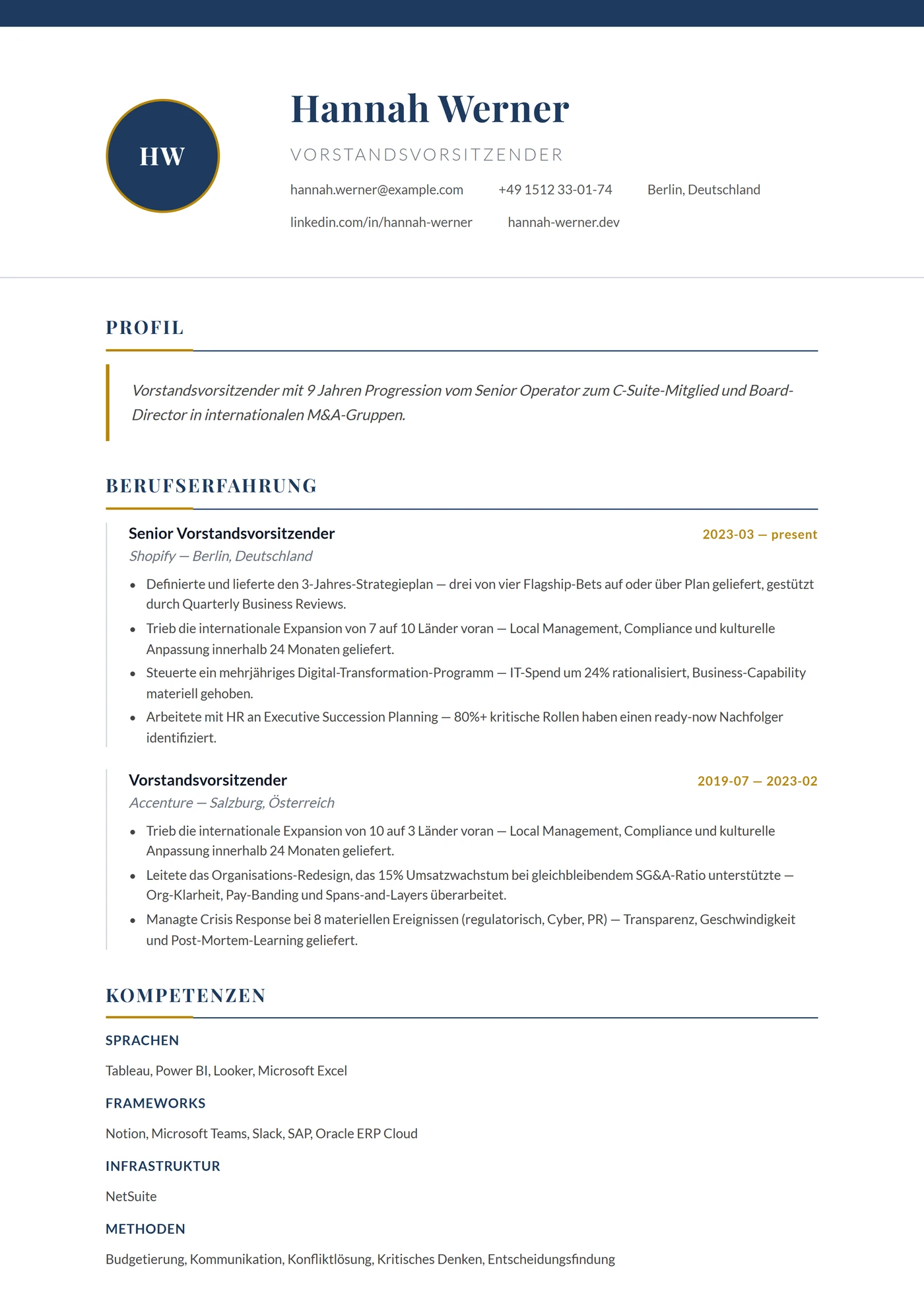 Spanien Executive — Lebenslauf-Vorlagen