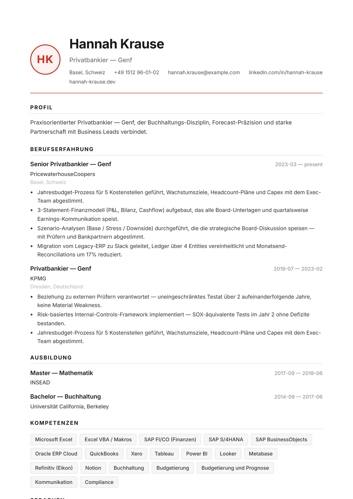 Schweizer Präzision — Lebenslauf-Vorlagen