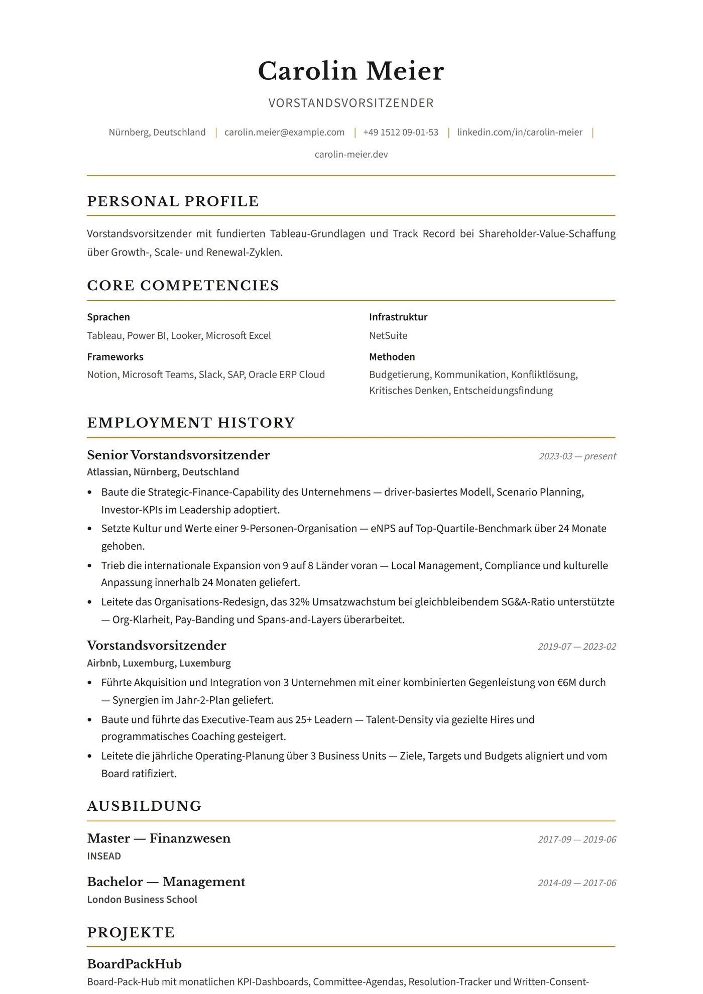 UK Executive — Lebenslauf-Vorlagen