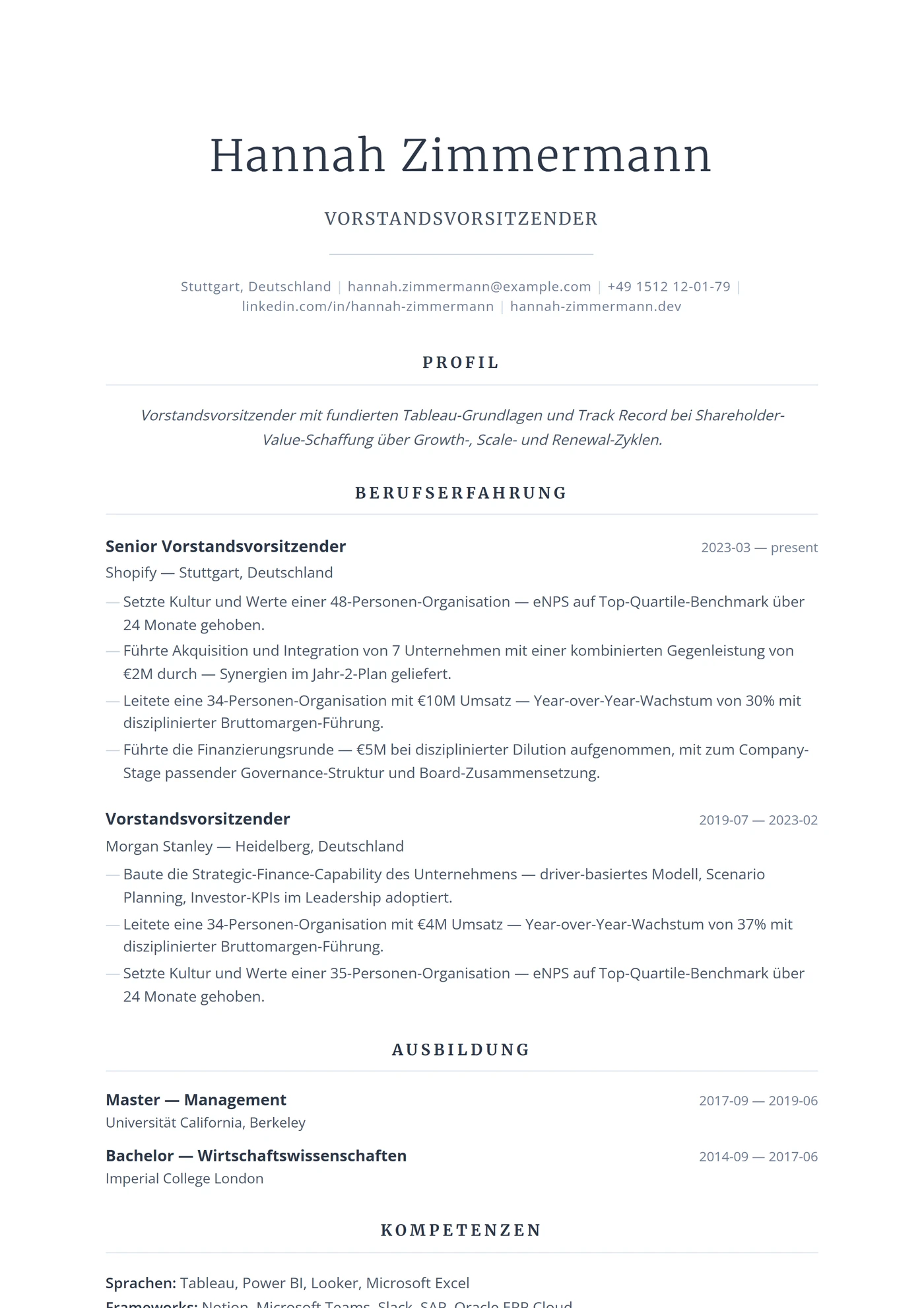 USA Führungsebene — Lebenslauf-Vorlagen