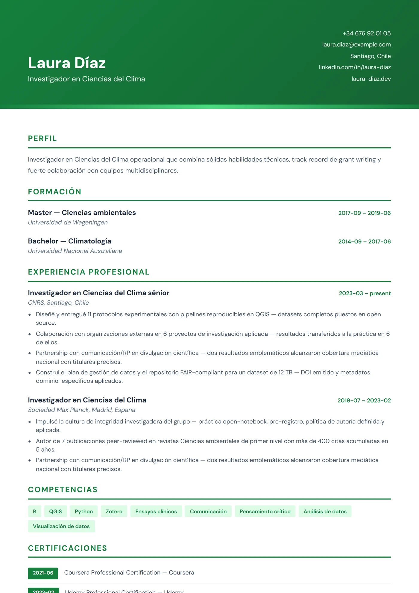 Ciencias Ambientales — Plantillas de CV