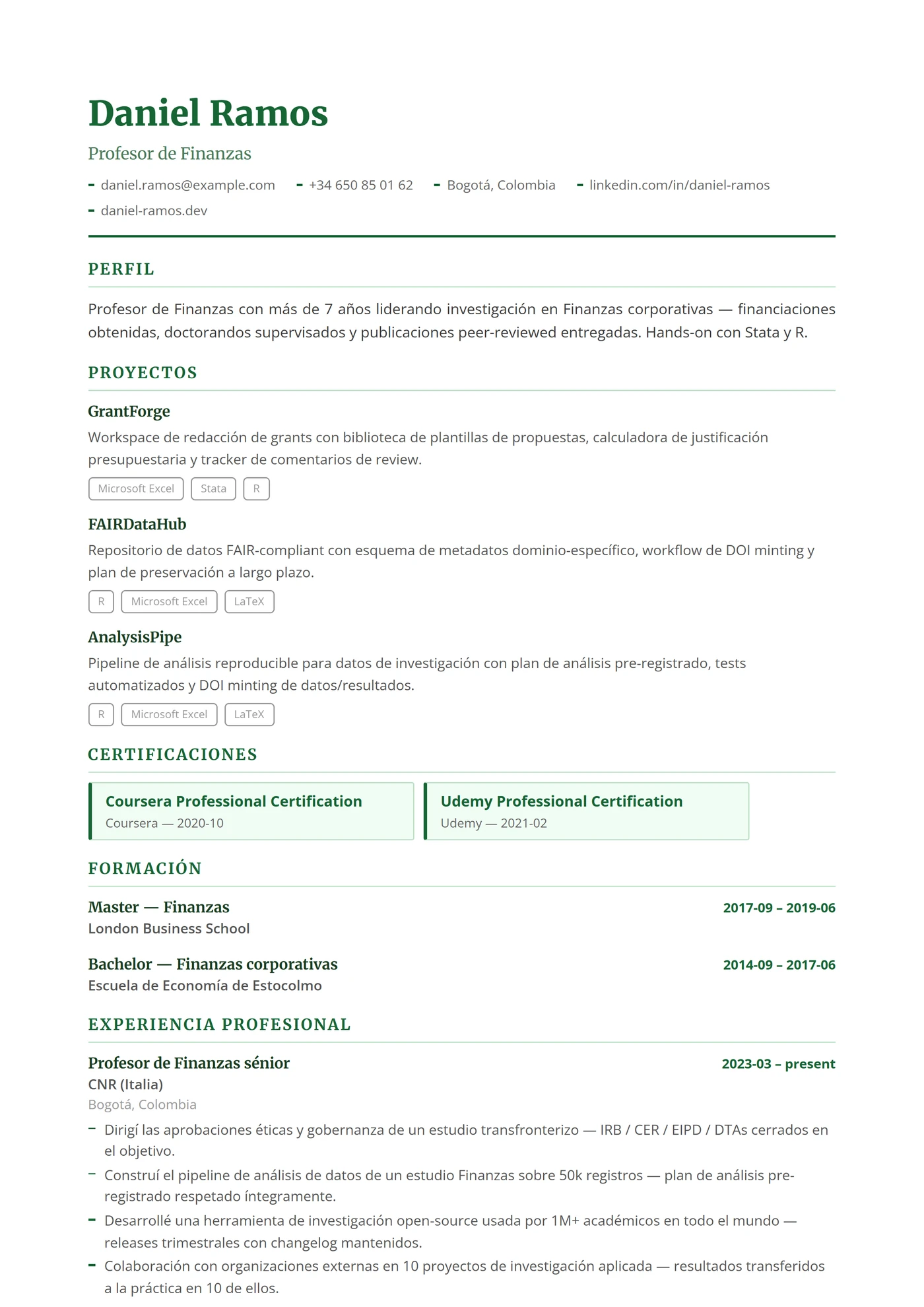 Finanzas y Economía — Plantillas de CV