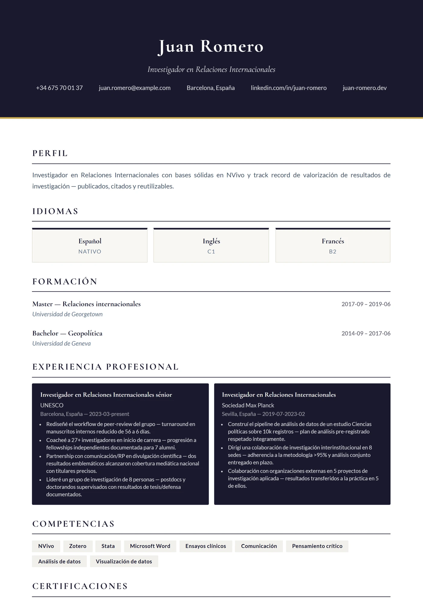 Relaciones Internacionales — Plantillas de CV