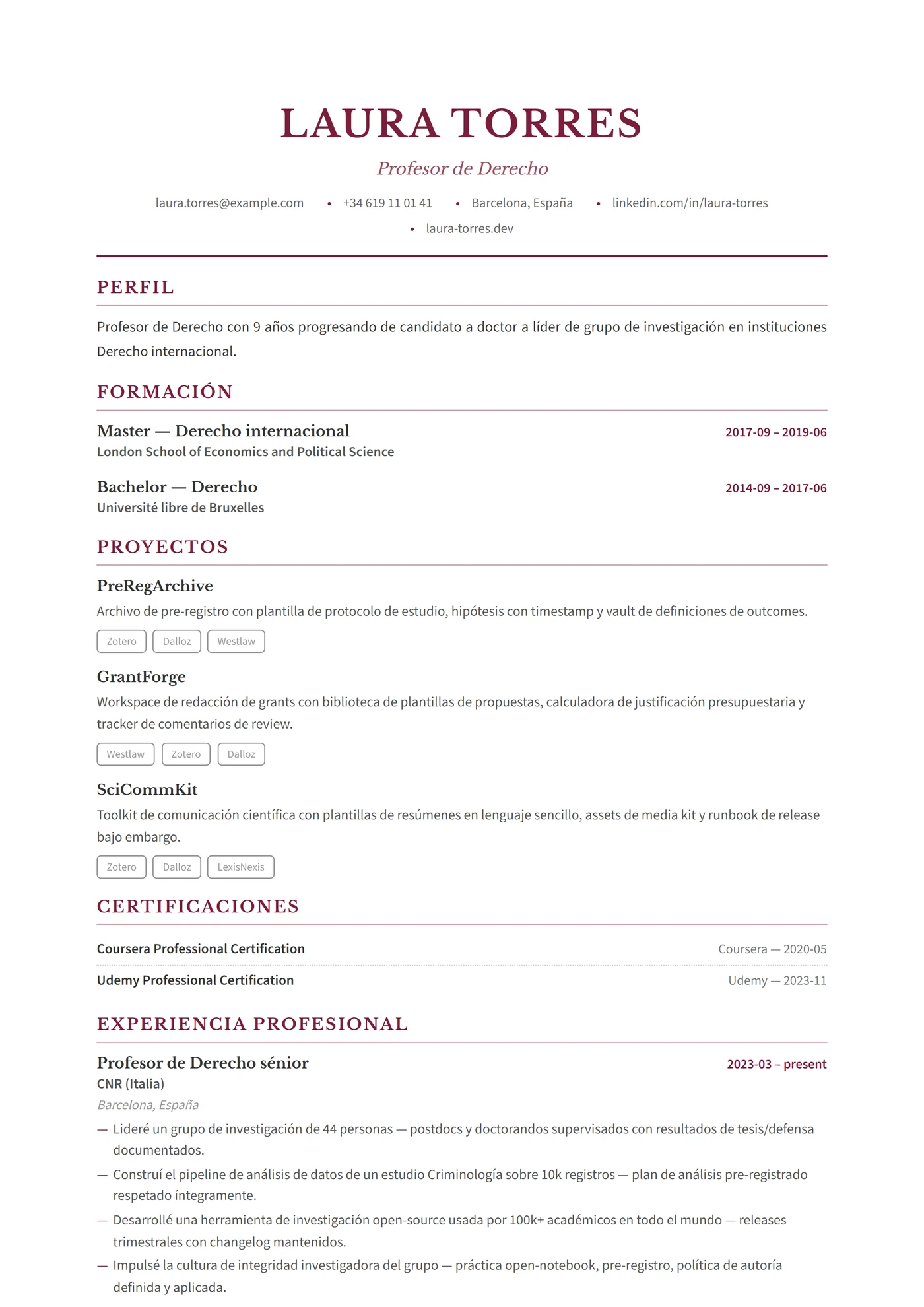 Derecho y Estudios Jurídicos — Plantillas de CV