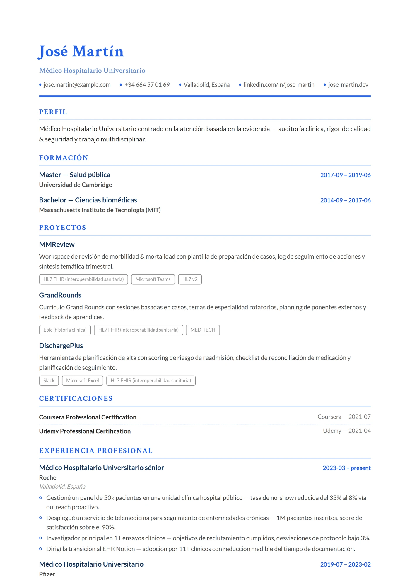 Medicina y Ciencias de la Salud — Plantillas de CV