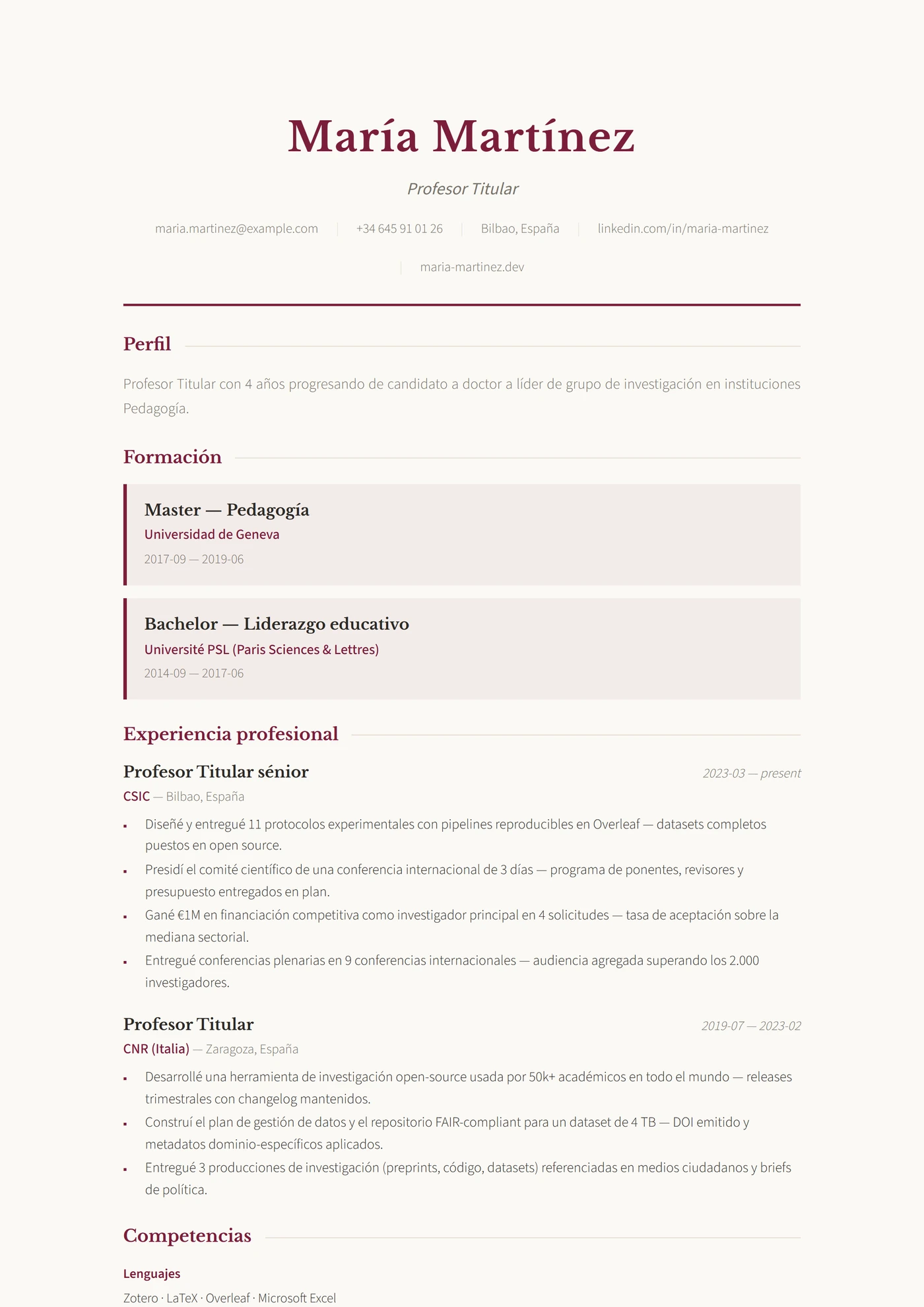 Investigador — Plantillas de CV