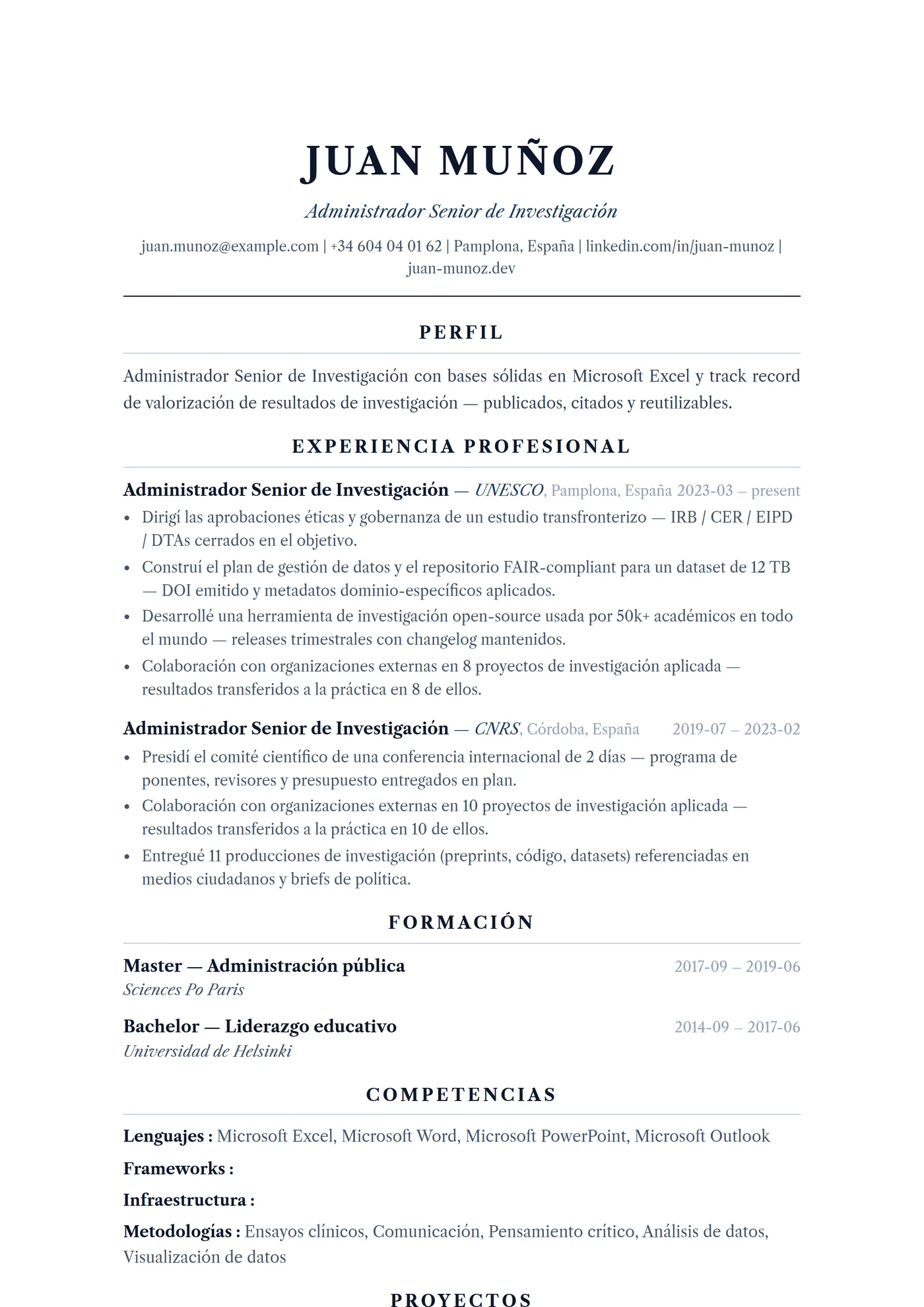 ATS Académico Formal — Plantillas de CV