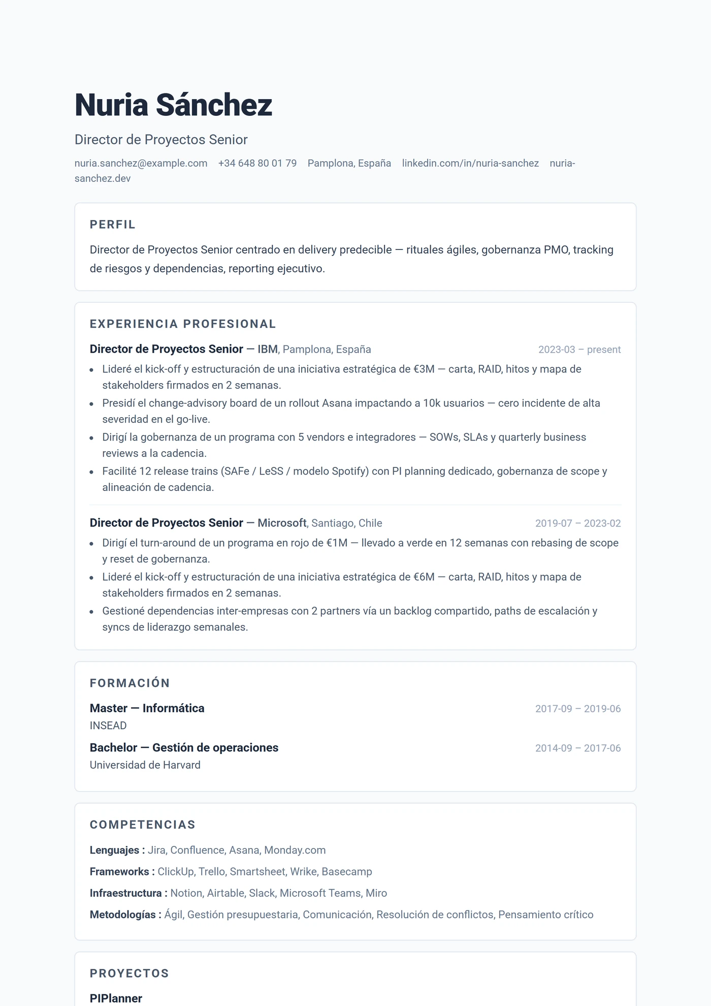 ATS Secciones Tarjetas — Plantillas de CV