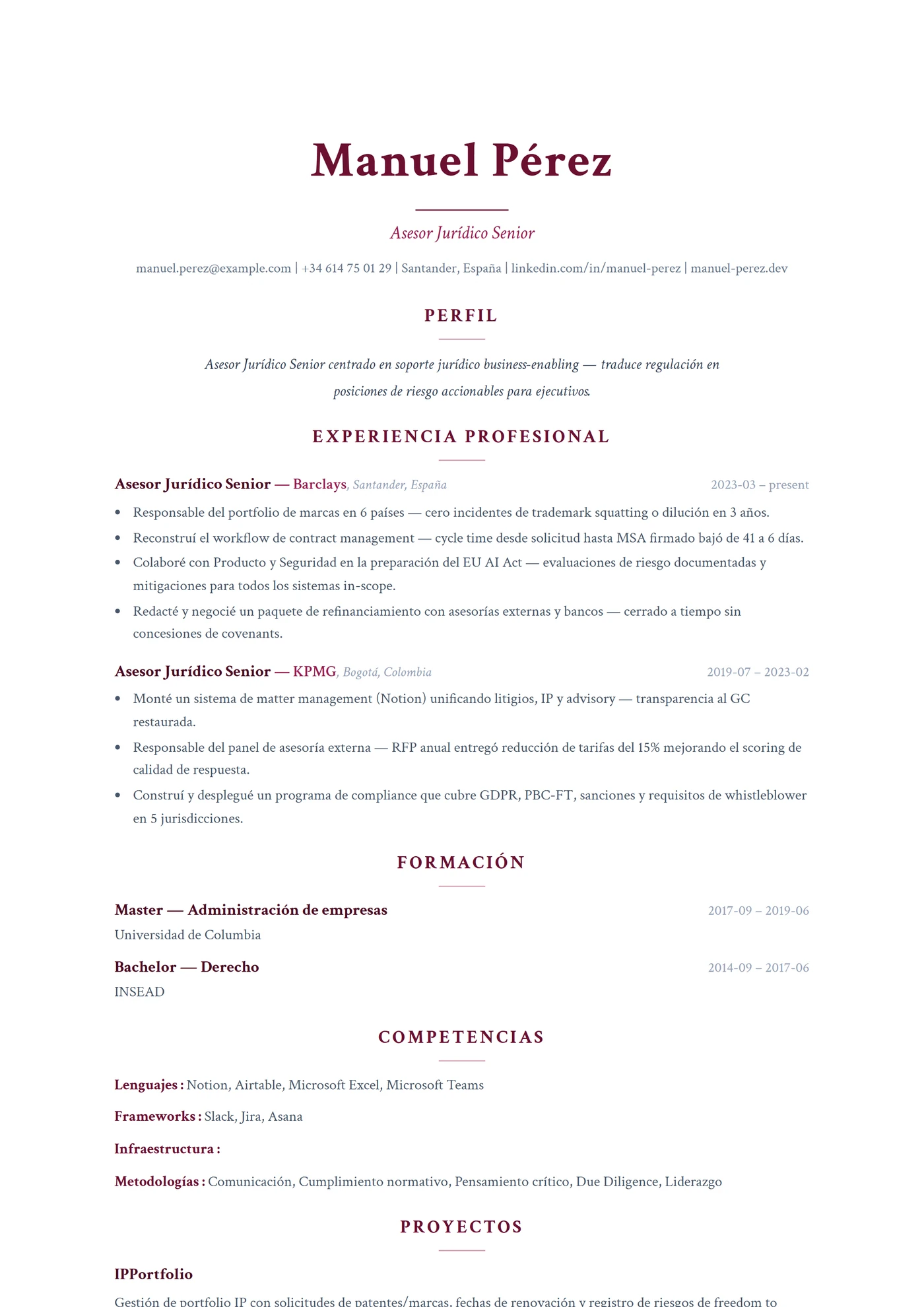 ATS Nombre Centrado — Plantillas de CV