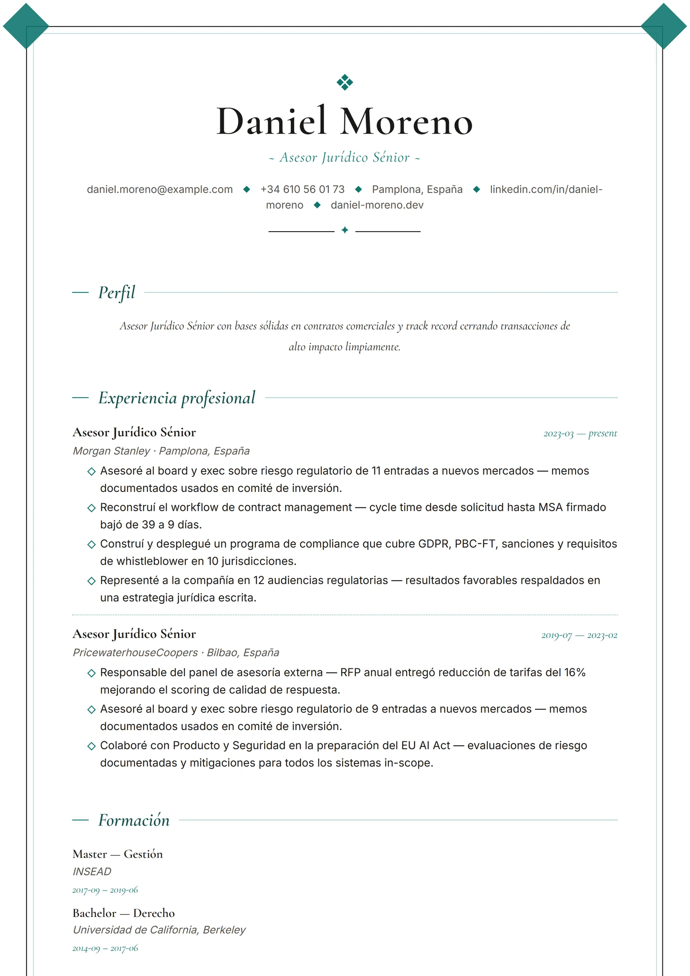 ATS Marco de Esquina — Plantillas de CV