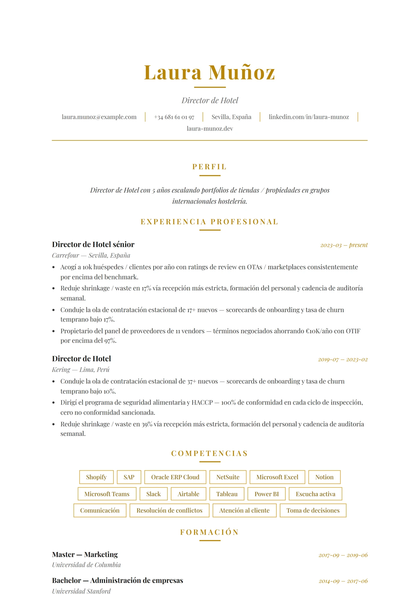 ATS Hostelería — Plantillas de CV
