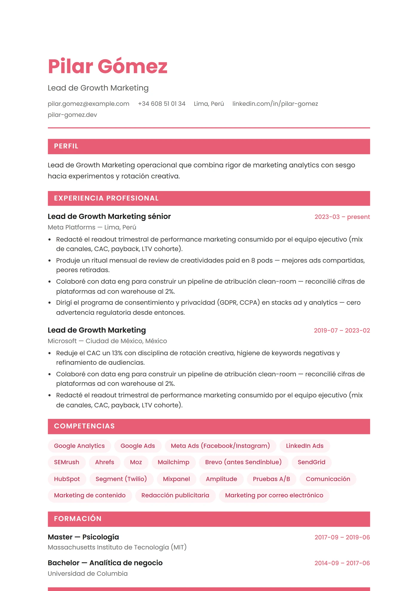 ATS Marketing — Plantillas de CV