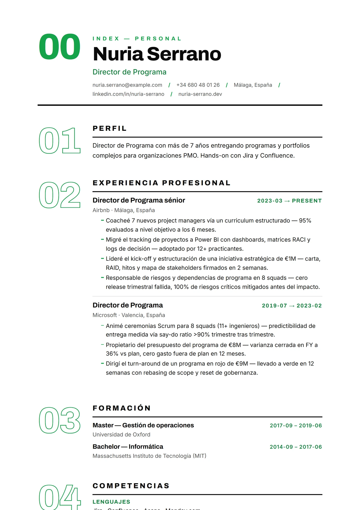 ATS Índice Numérico — Plantillas de CV