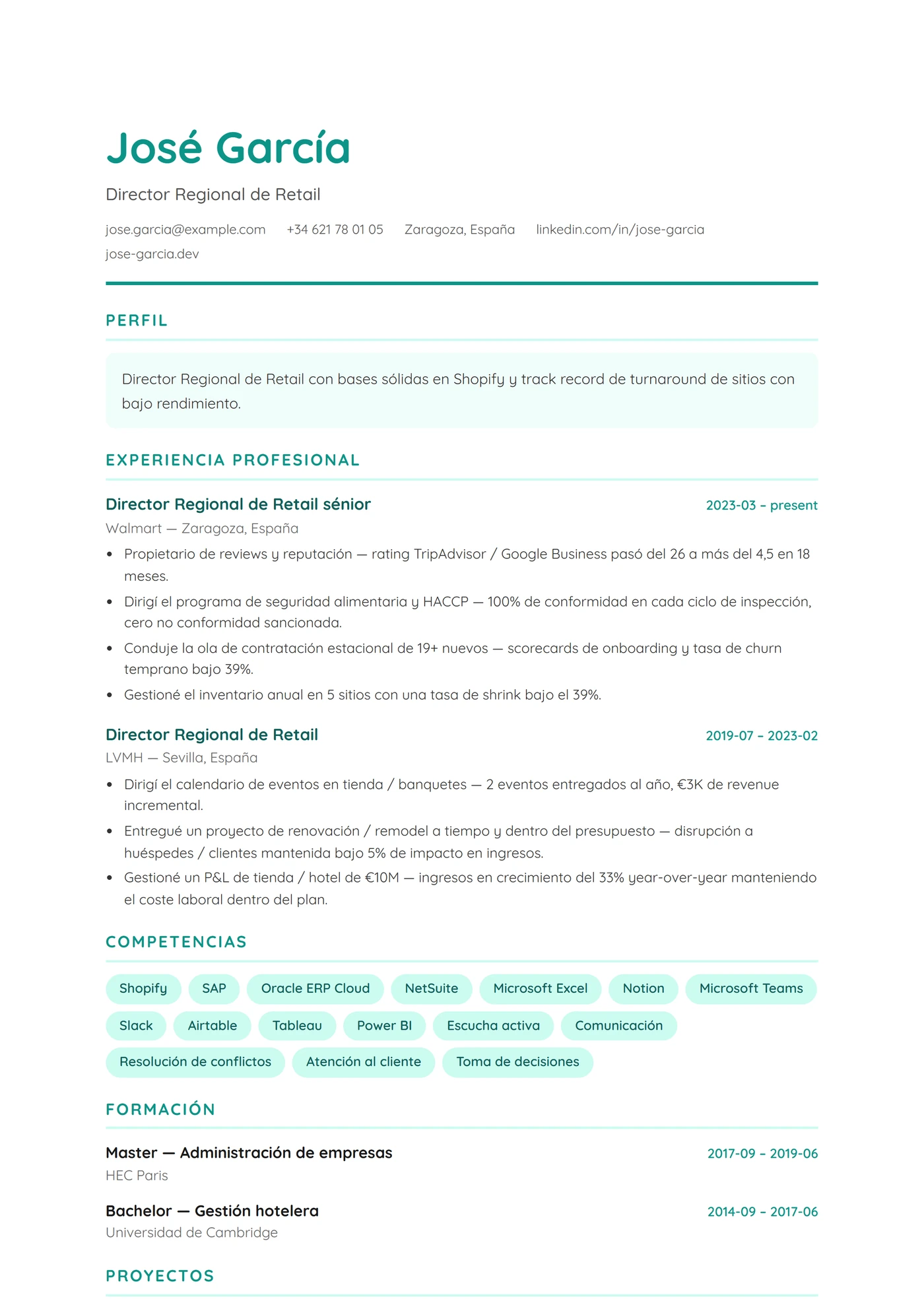 ATS Retail — Plantillas de CV